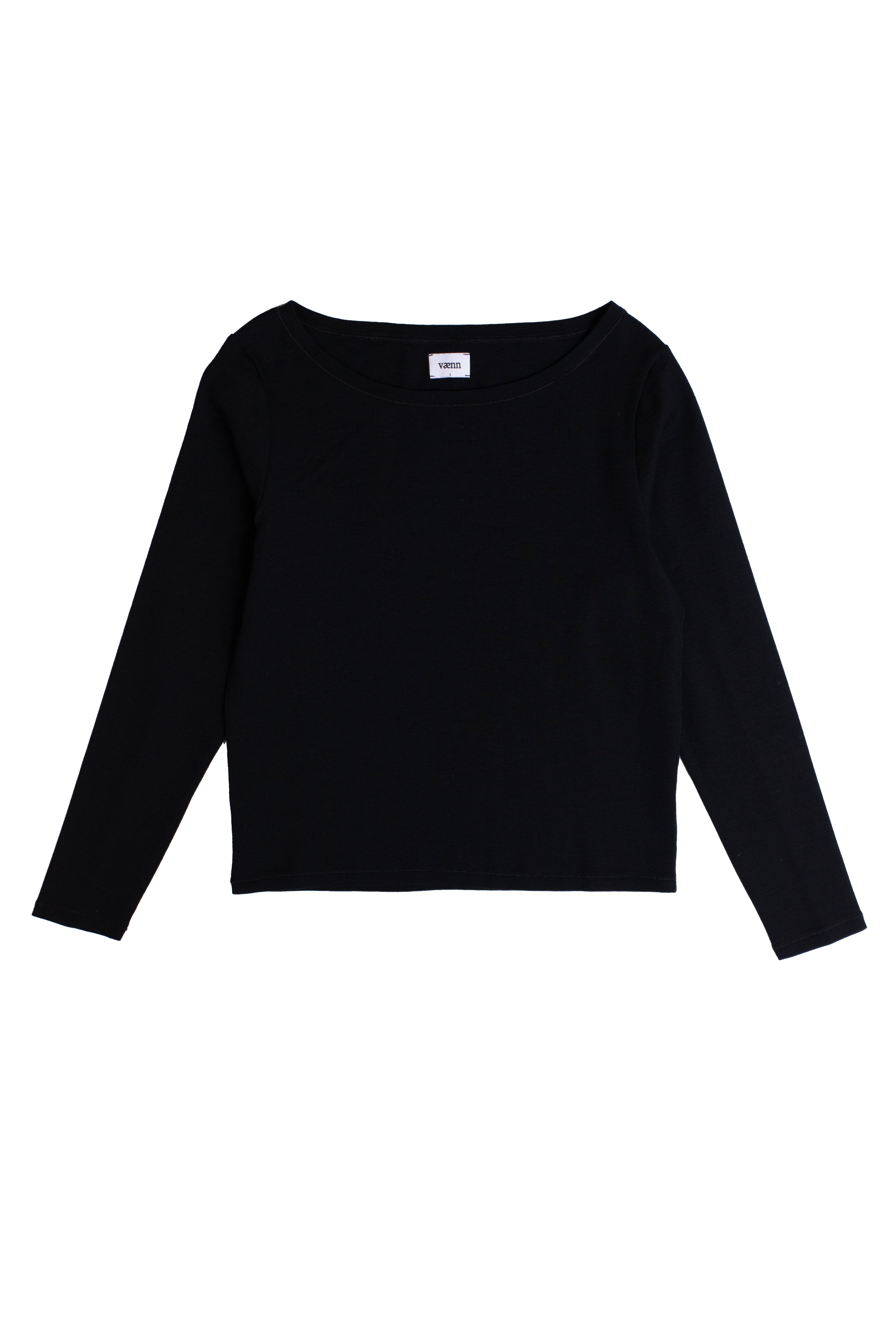 VÆNN Baby Wool Long Sleeve Wide Neck Crew Black