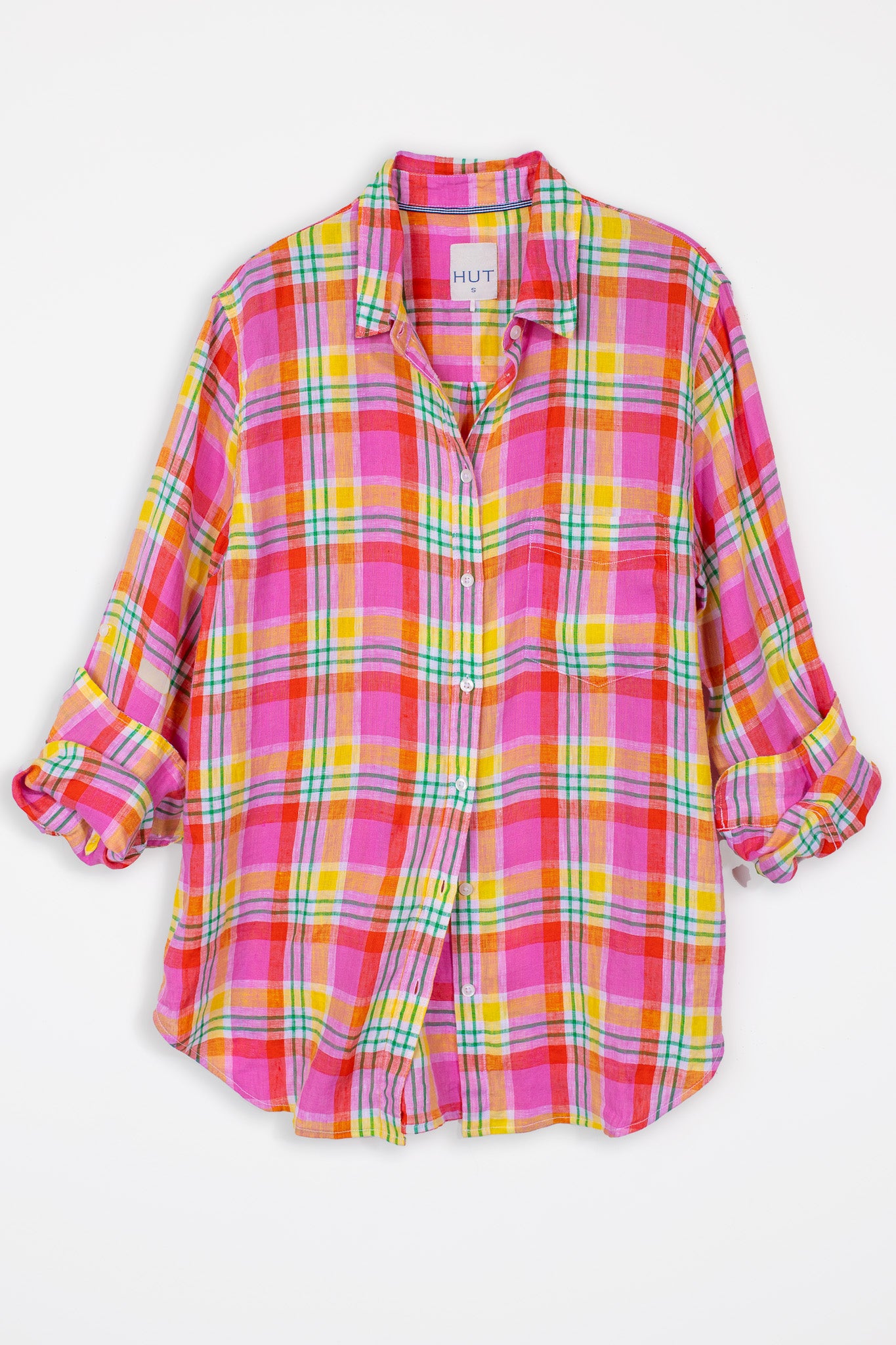 Bubblegum Plaid Boyfriend Linen Shirt
