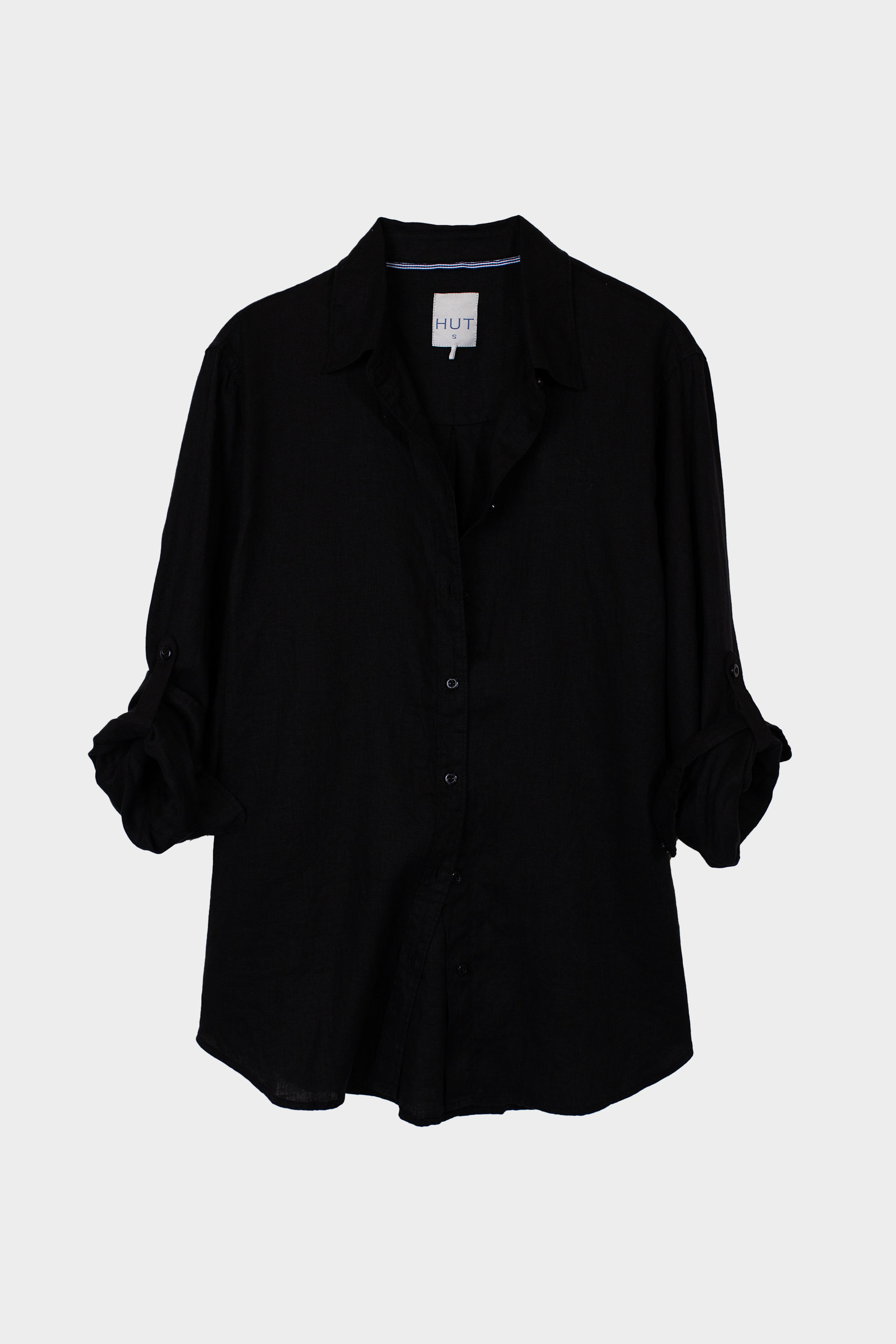 Black Embroidered Palm Boyfriend Linen Shirt
