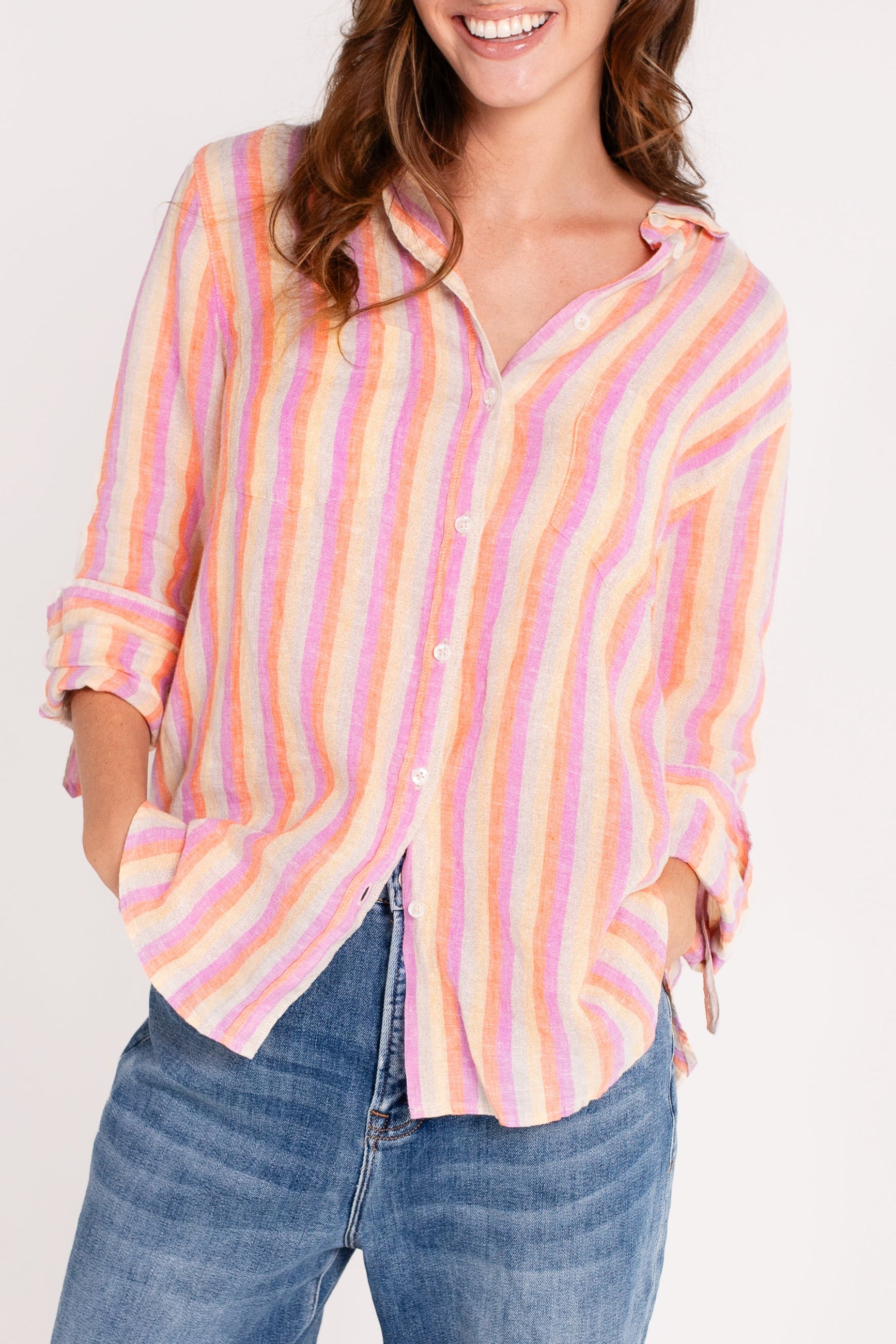 Groove Stripe Boyfriend Linen Shirt