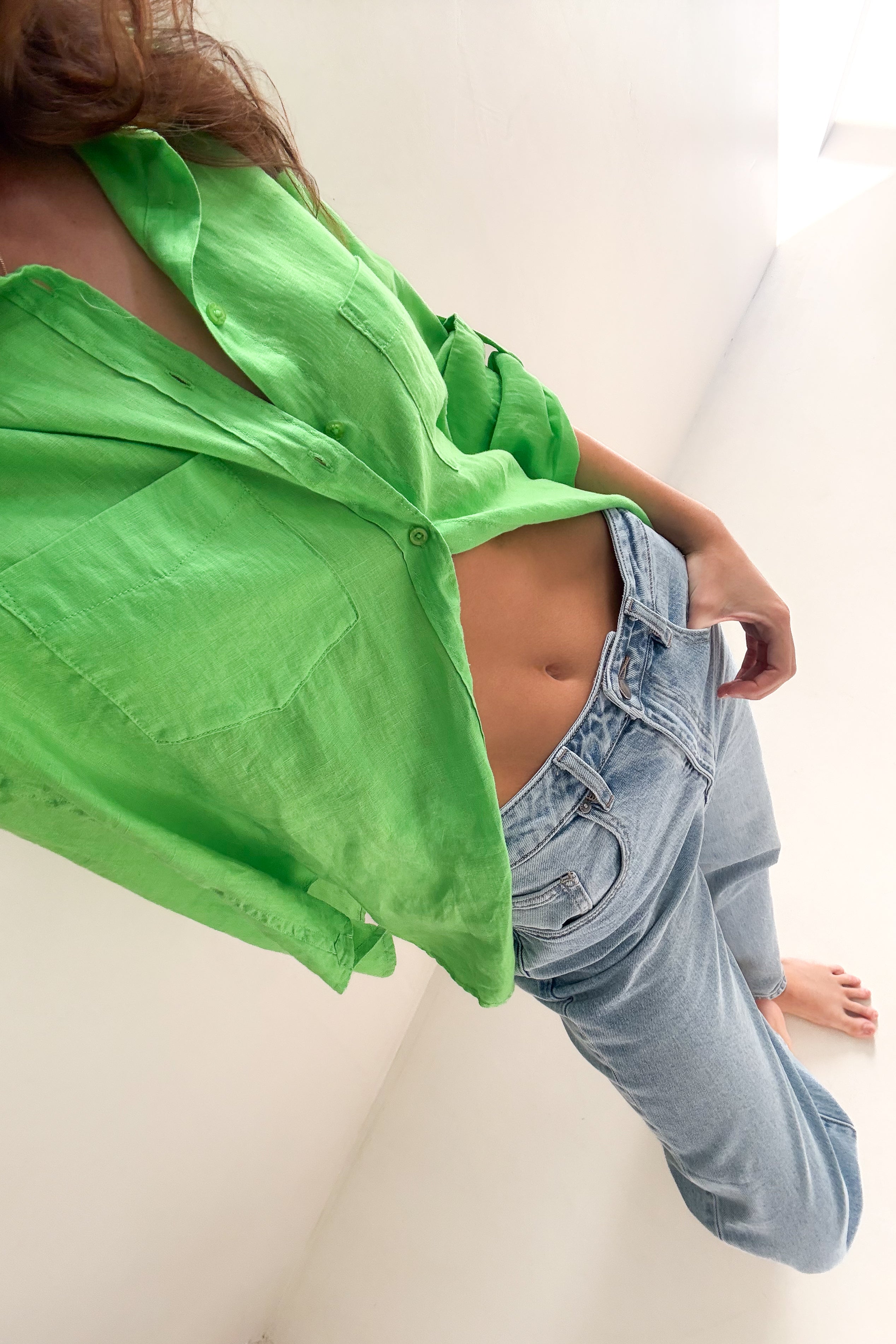 Apple Green Boyfriend Linen Shirt