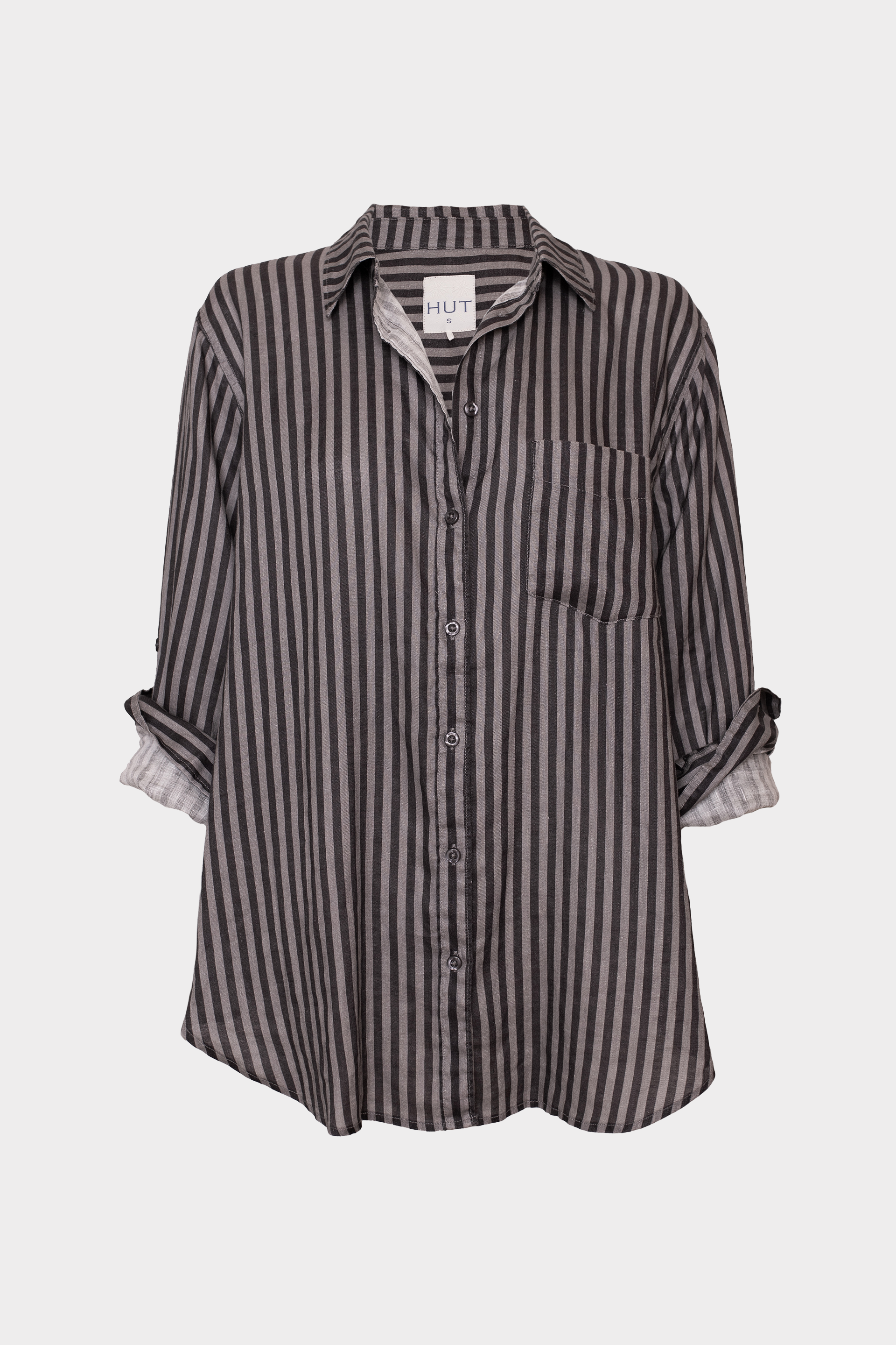 Grey and Grey Stripe Boyfriend Linen Shirt