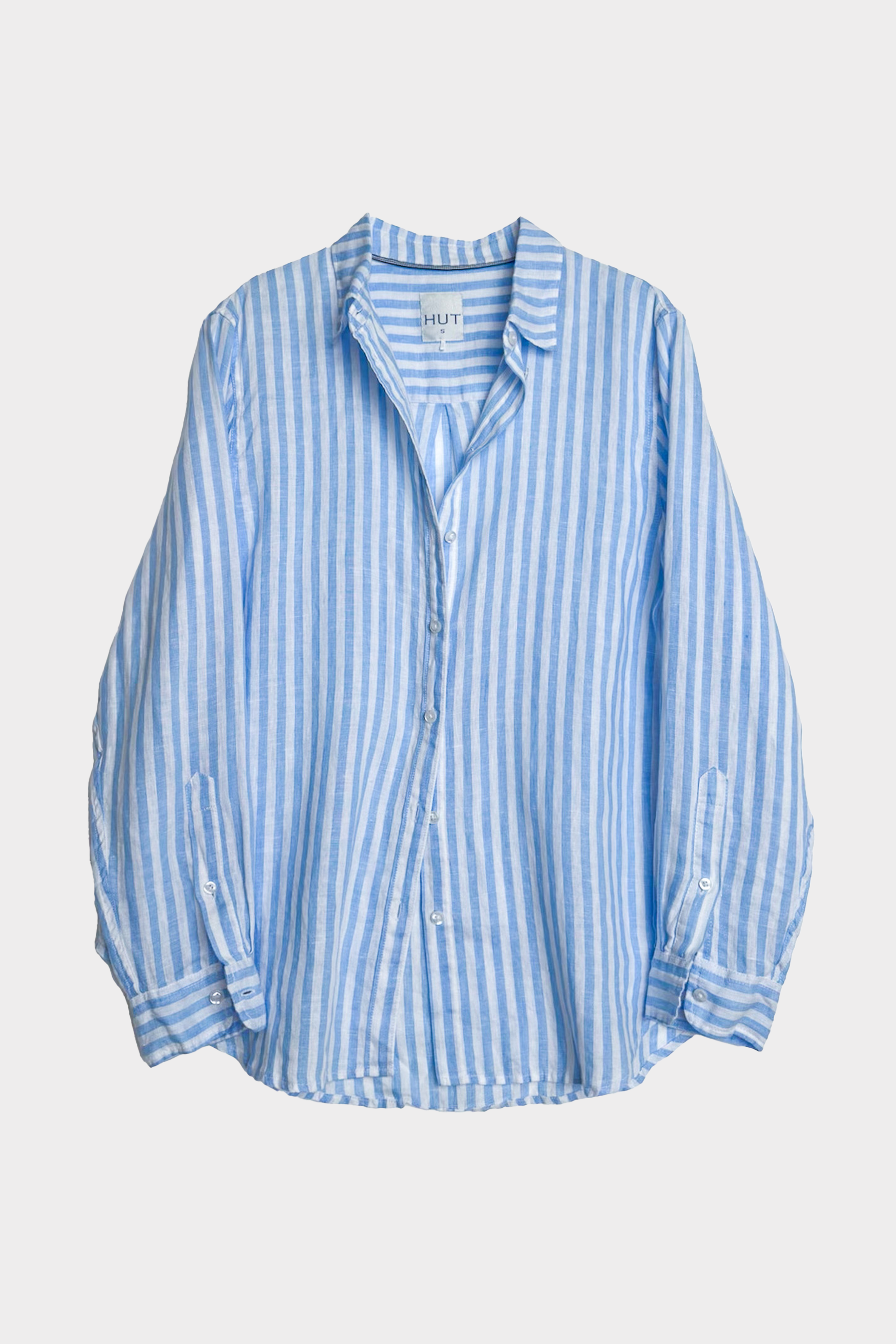 Sky Blue Yarn Dyed Stripe Boyfriend Linen Shirt