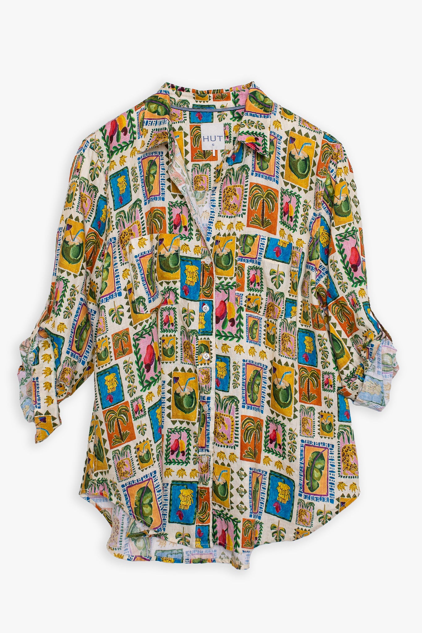 Postcard Print Boyfriend Linen Shirt