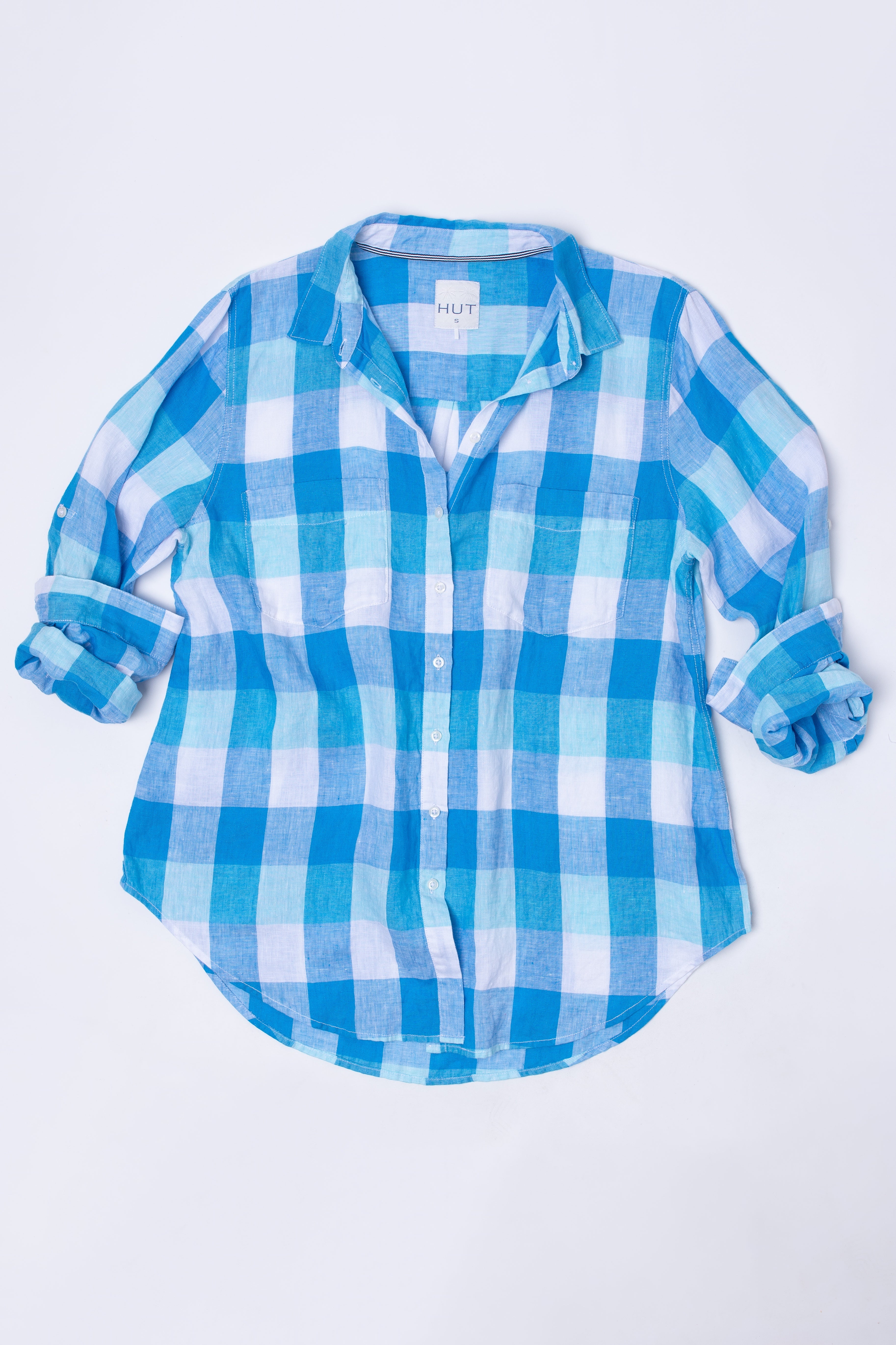 Light Blues Gingham Boyfriend Linen Shirt
