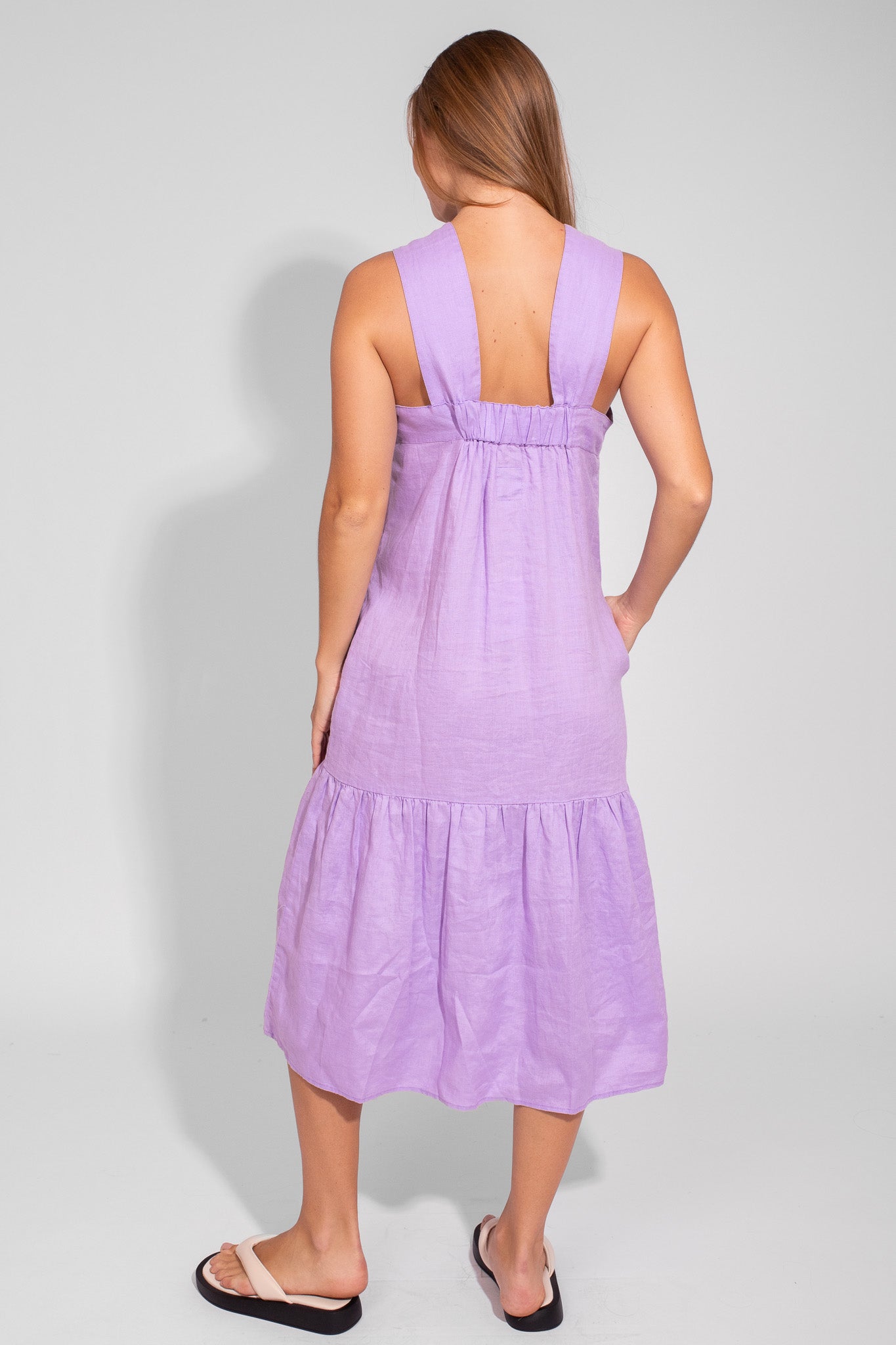 Lavender Wide Strap Linen Dress