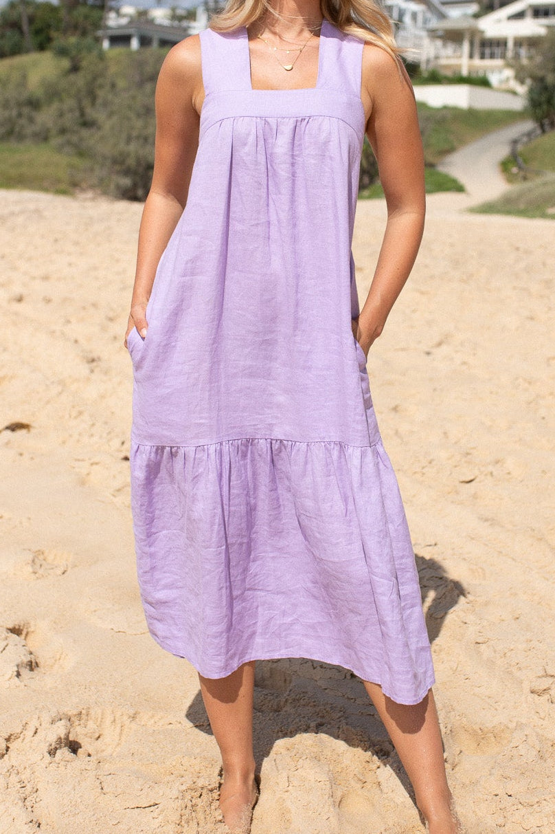 Lavender Wide Strap Linen Dress