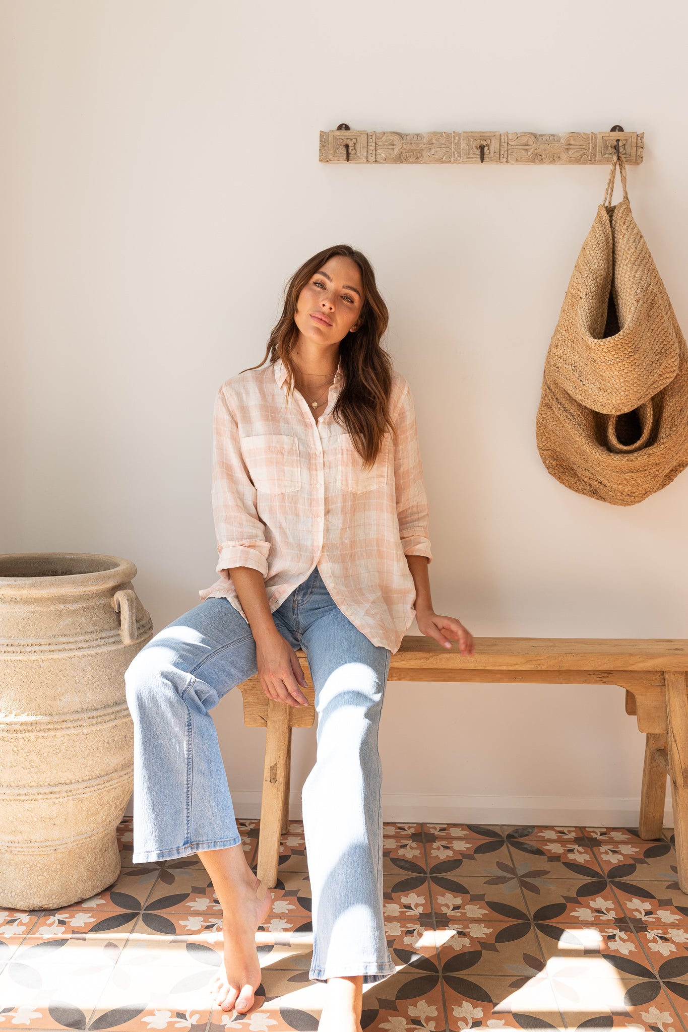 Rose Dust Plaid Boyfriend Linen Shirt