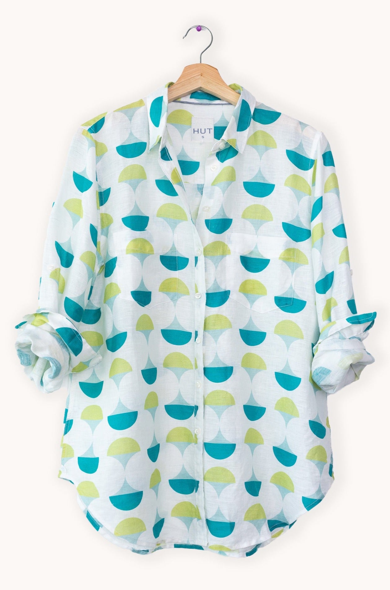 Jade Retro Print Boyfriend Linen Shirt