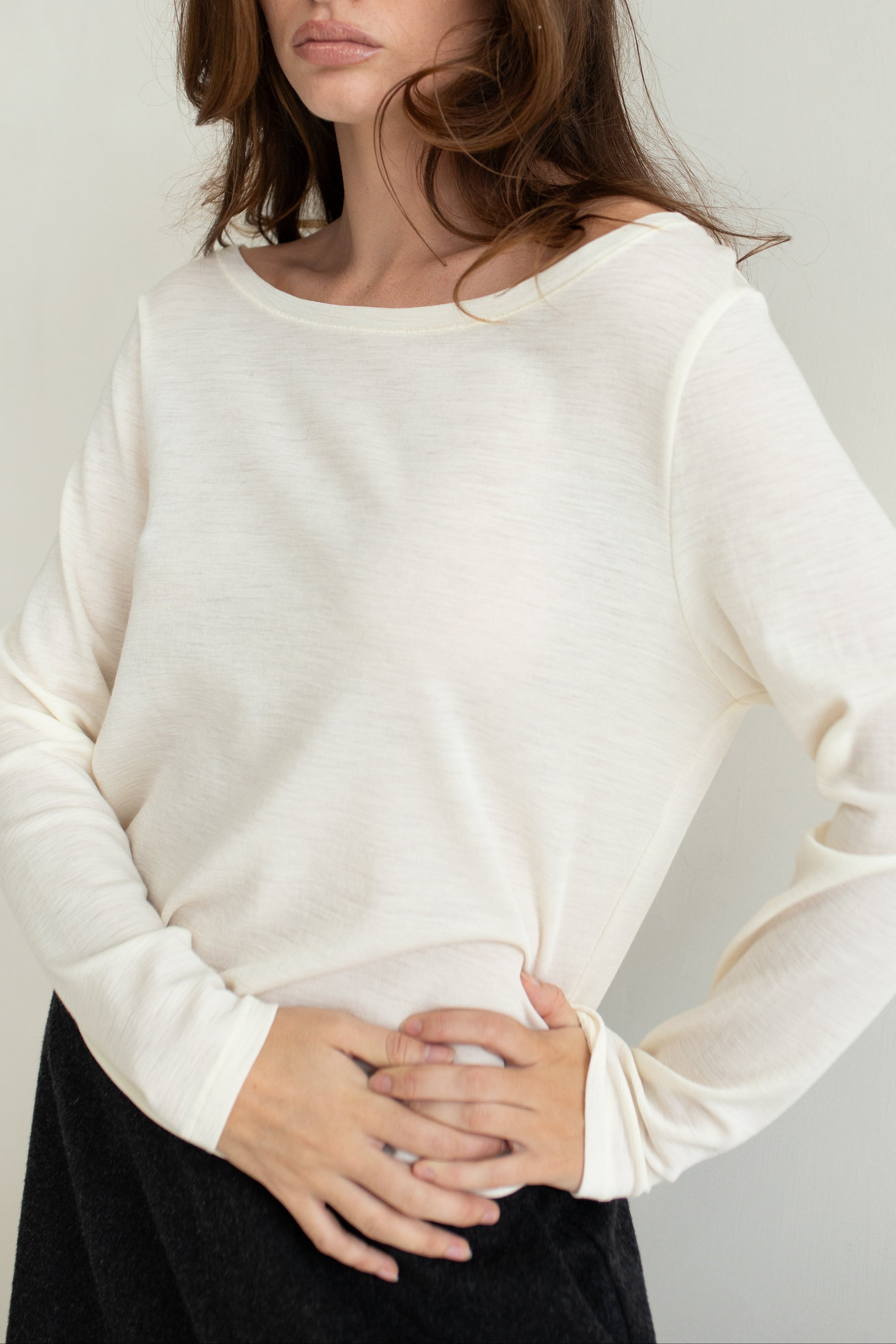 VÆNN Baby Wool Long Sleeve Wide Neck Crew Double Cream