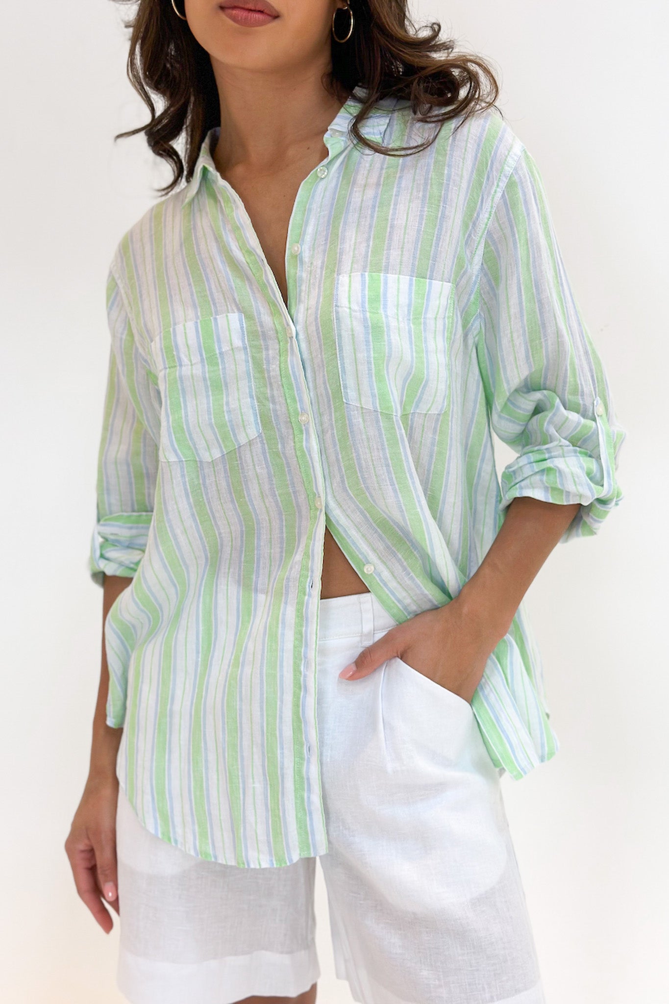 Garden Party Stripe Boyfriend Linen Shirt