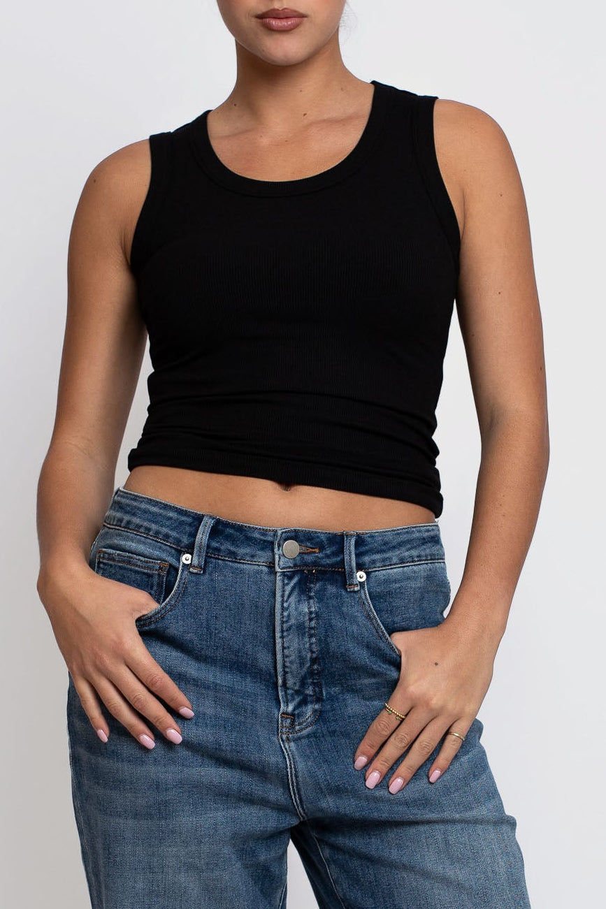 VÆNN Rib Scoop Neck Tank Black