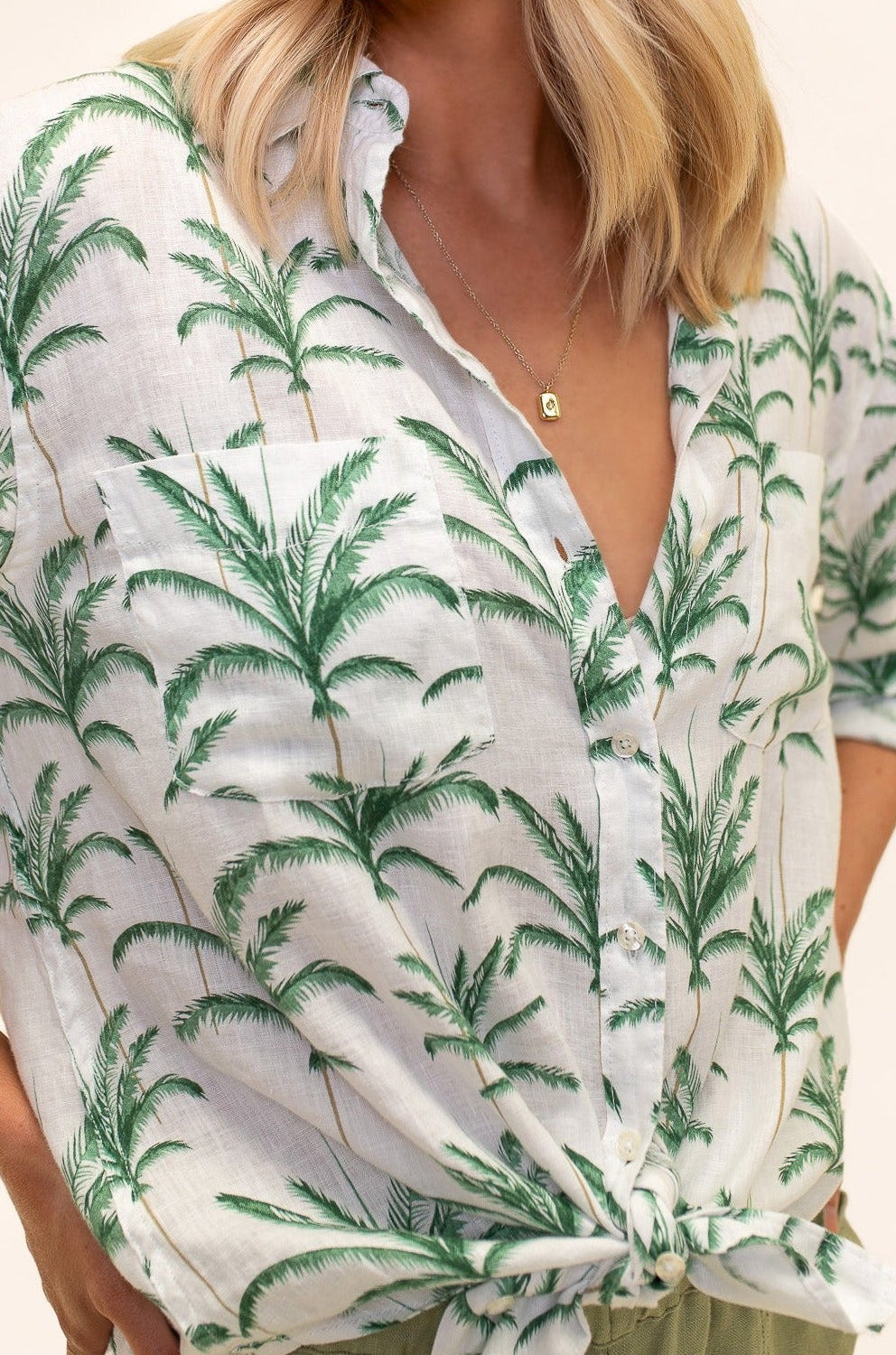 Vacay Palms Boyfriend Linen Shirt
