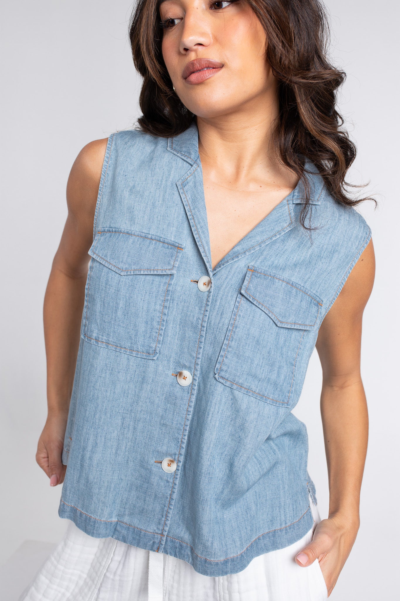 Denim Tencel Linen Vest