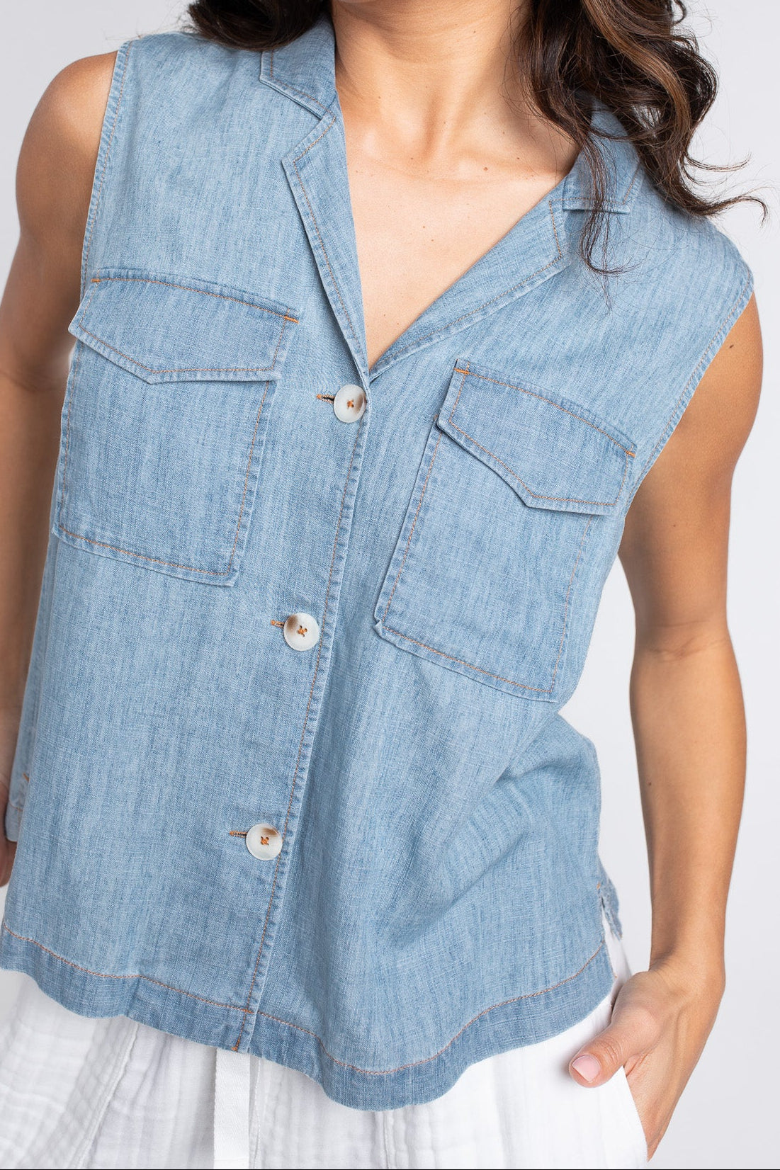 Denim Tencel Linen Vest