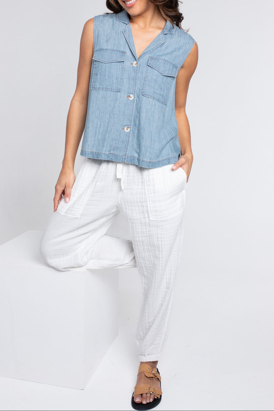 Denim Tencel Linen Vest