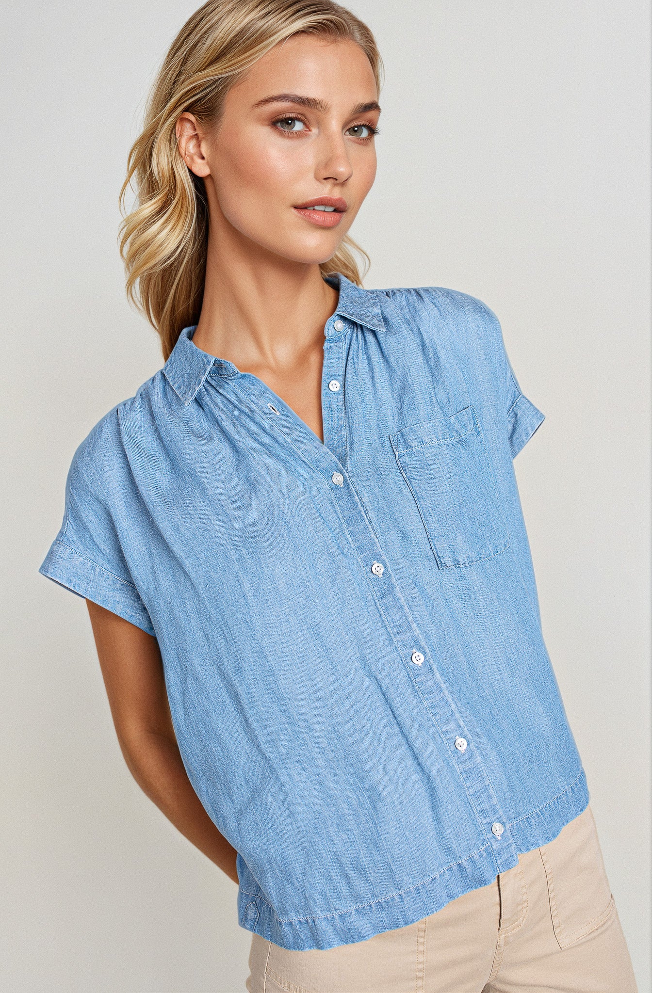 Denim Tencel Short Sleeve Shirt