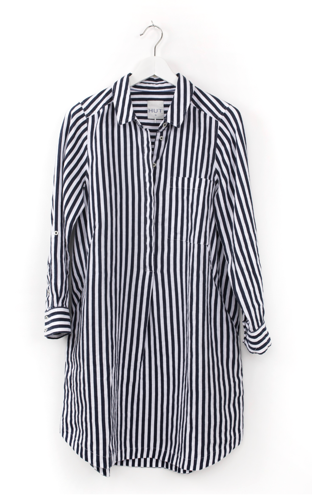 Navy & White Stripe Long Sleeve Popover Dress