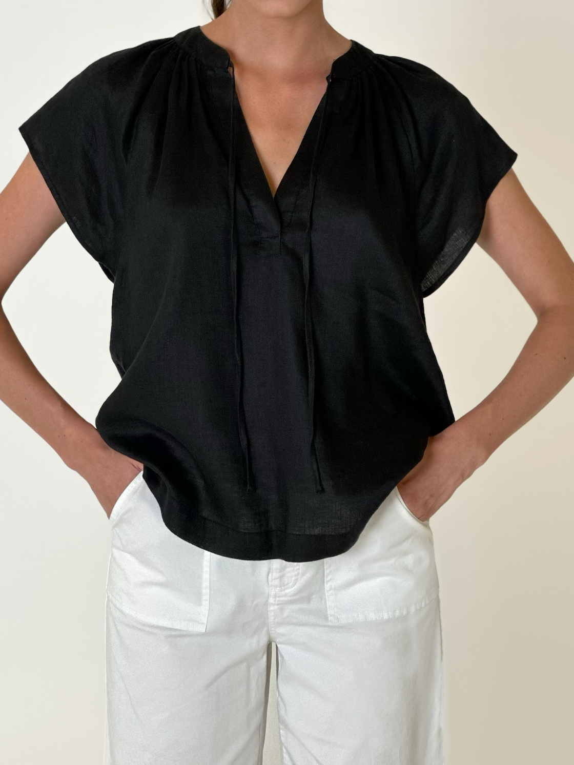 Catalina Linen Top Black