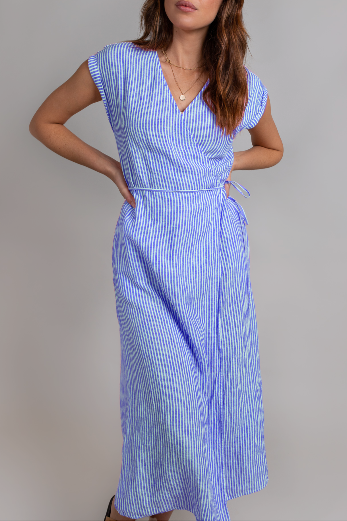 Blue Chambray Stripe Felicity Wrap Dress