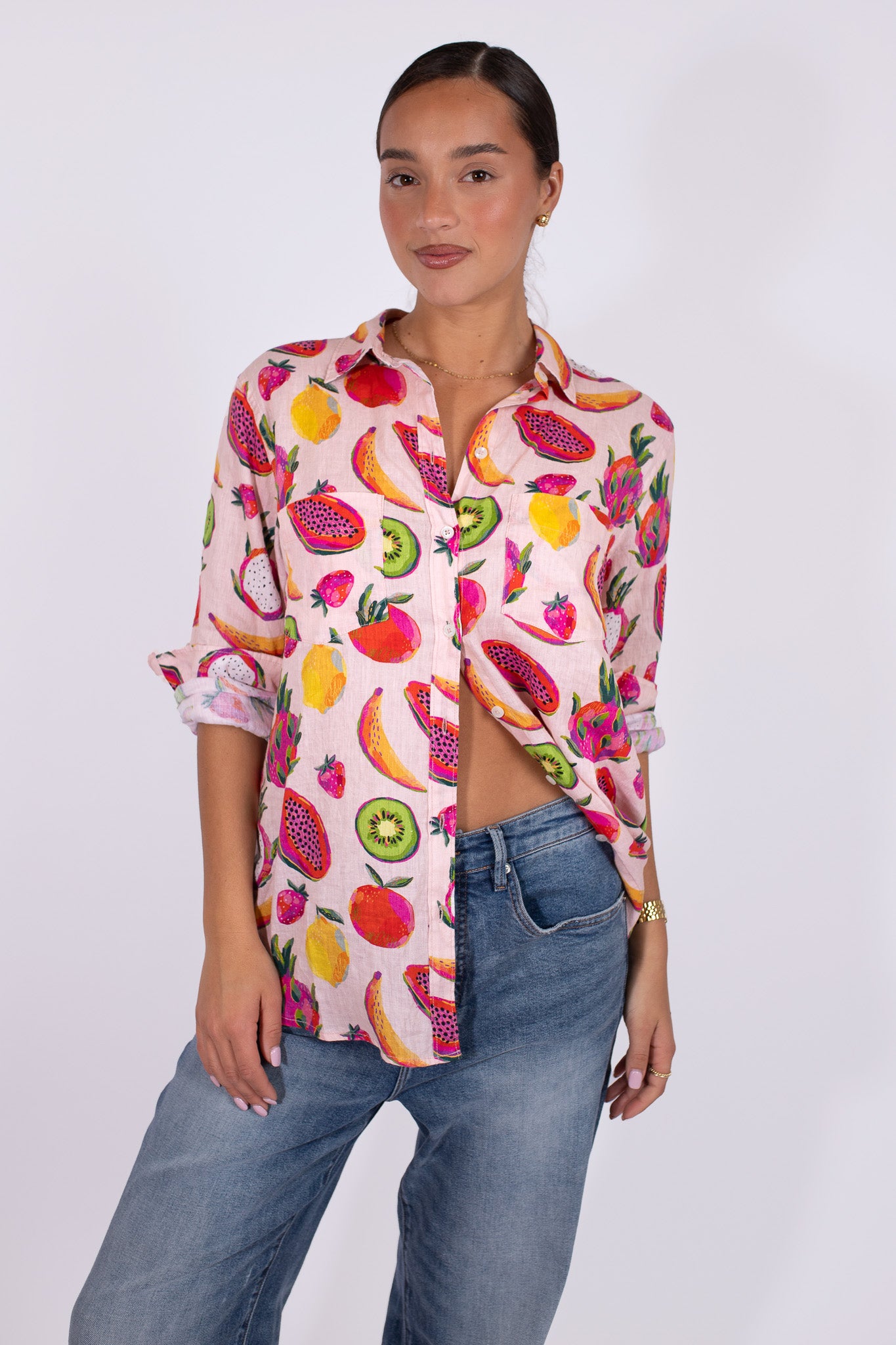 Fruit Bowl Fling Boyfriend Linen Shirt