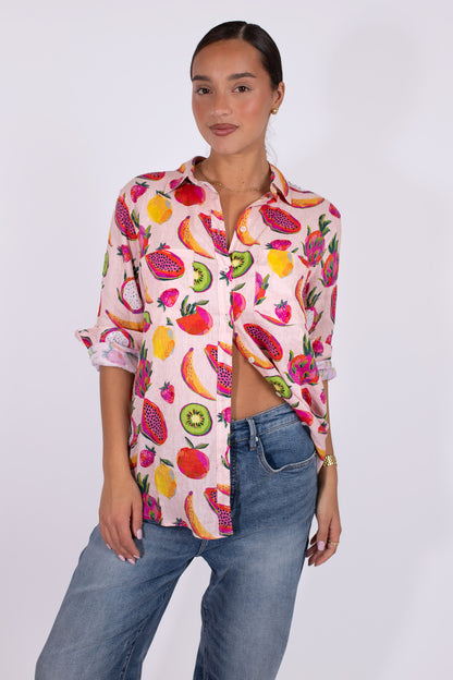 Fruit Bowl Fling Boyfriend Linen Shirt