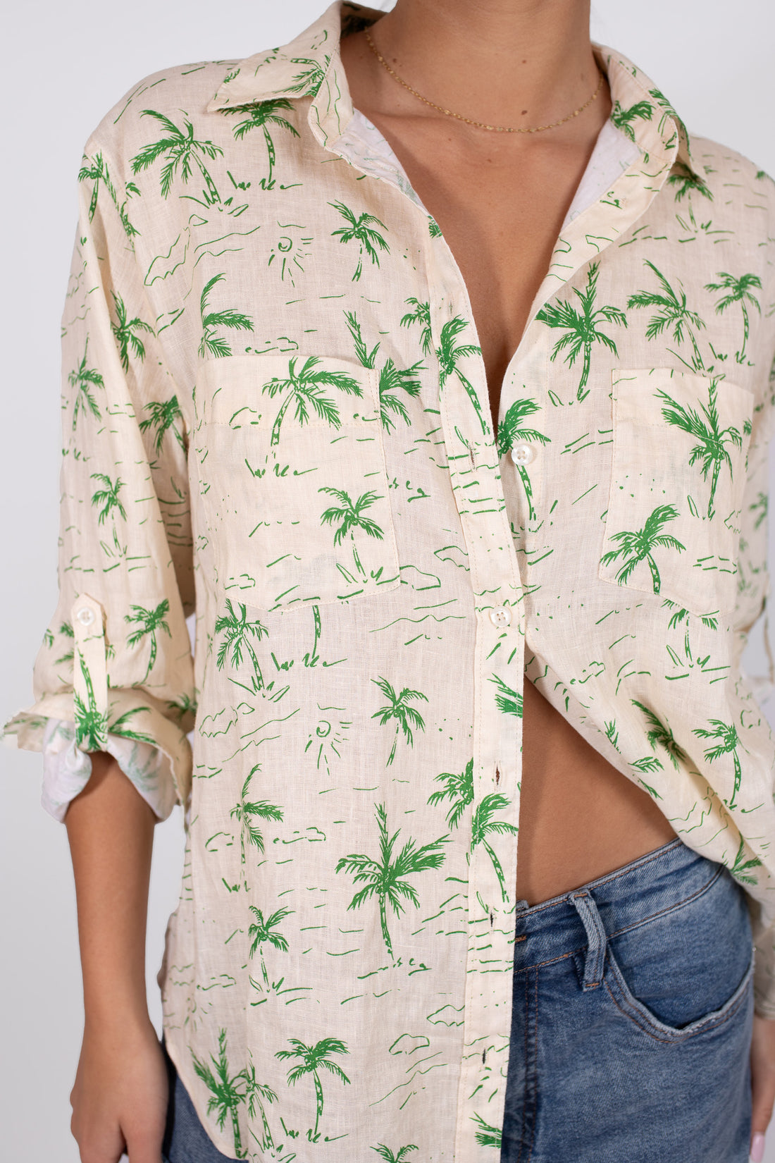 Tropical Vista Boyfriend Linen Shirt