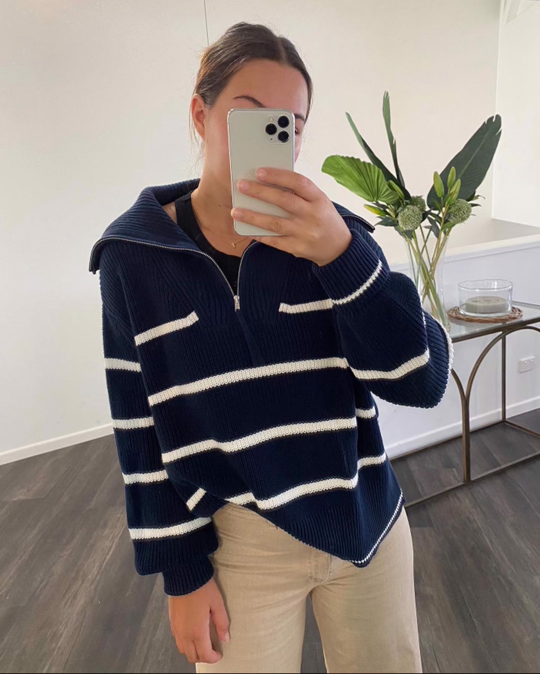 Navy White Phoebe 1/2 Zip Knit