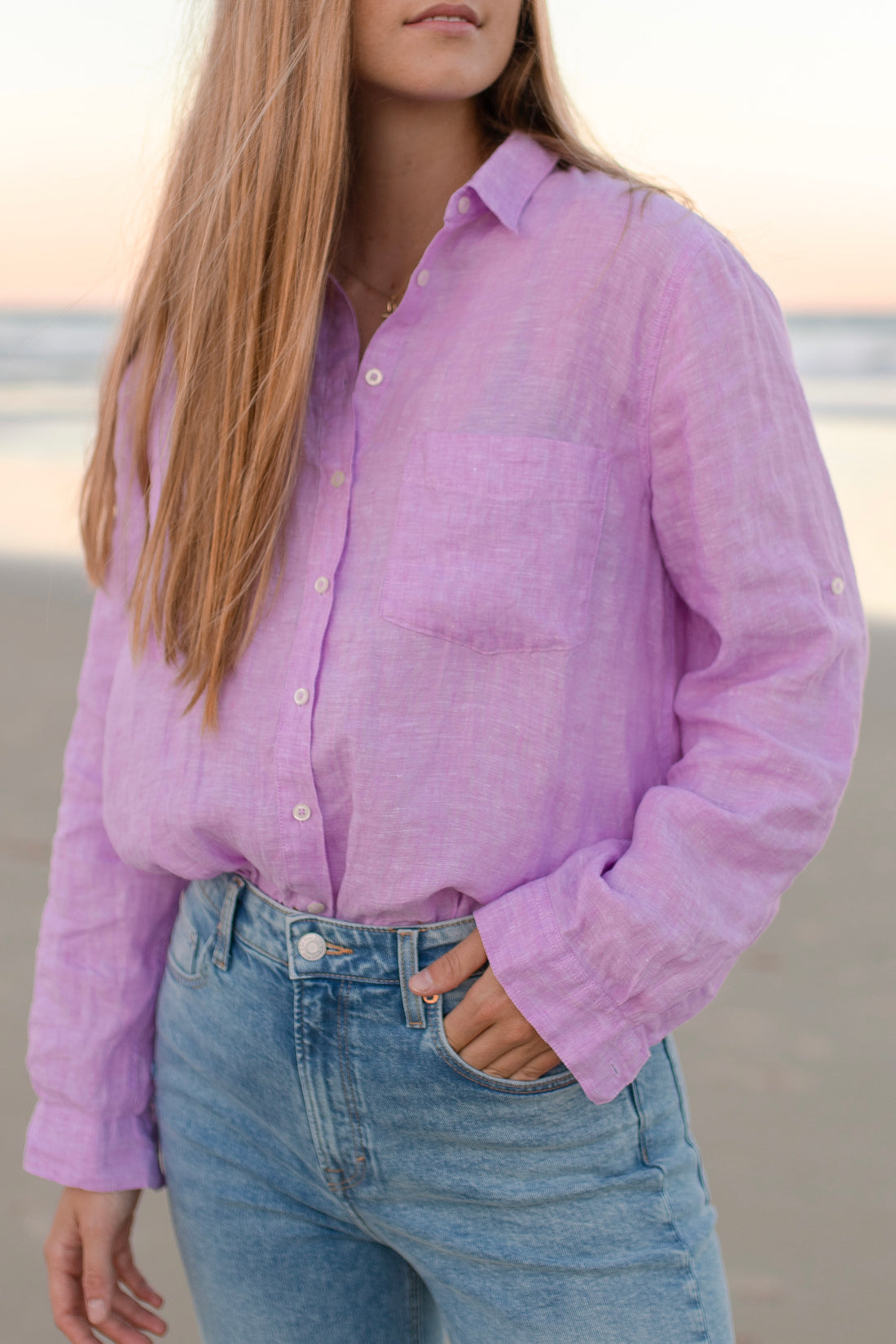 Lilac Chambray Boyfriend Linen Shirt