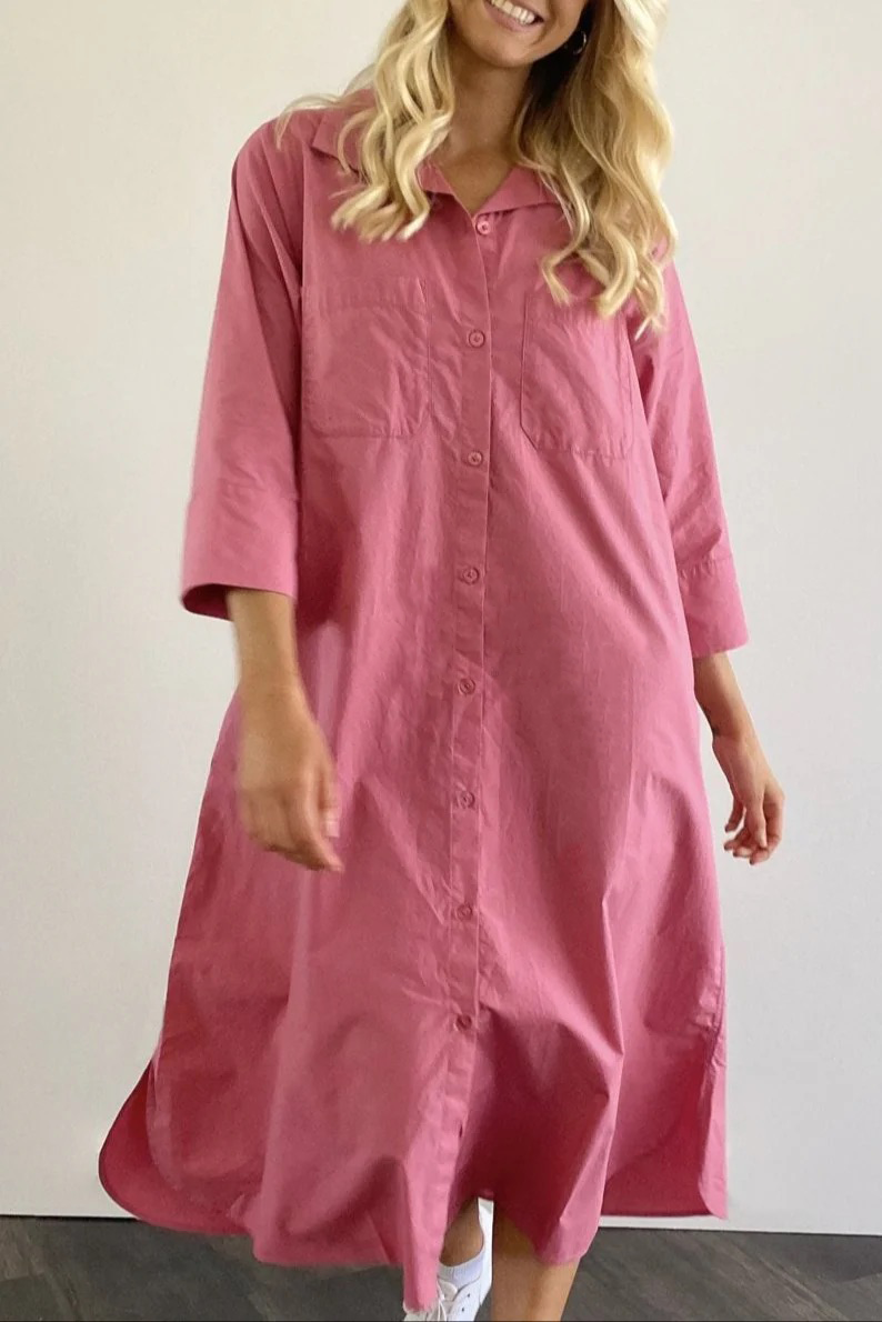 Soft Berry Cotton Poplin A-Line Maxi Dress