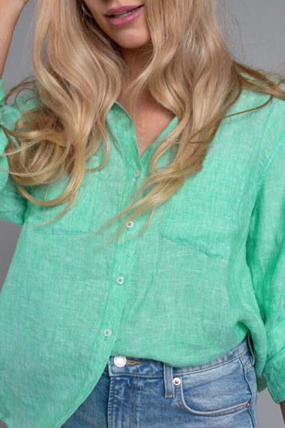 Soft Green Chambray Boyfriend Linen Shirt