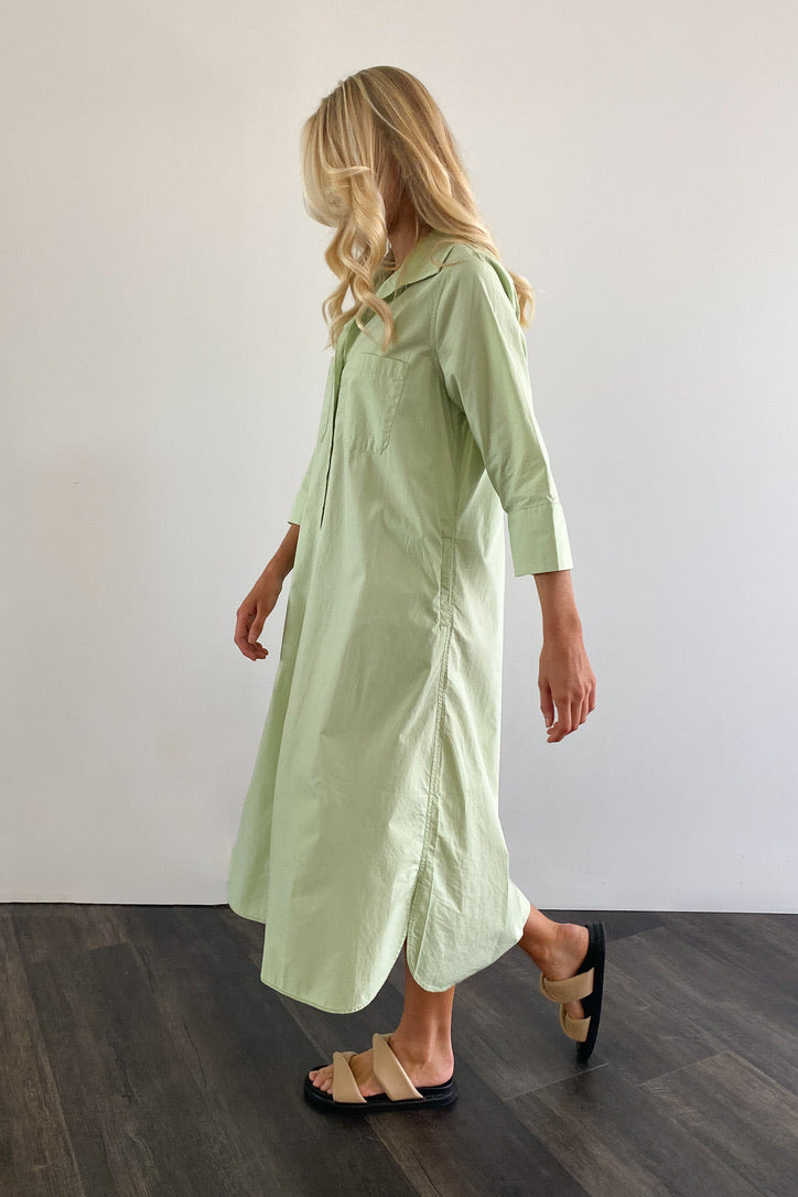 Pistachio Cotton Poplin A-Line Maxi Dress