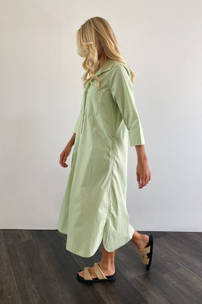 Pistachio Cotton Poplin A-Line Maxi Dress