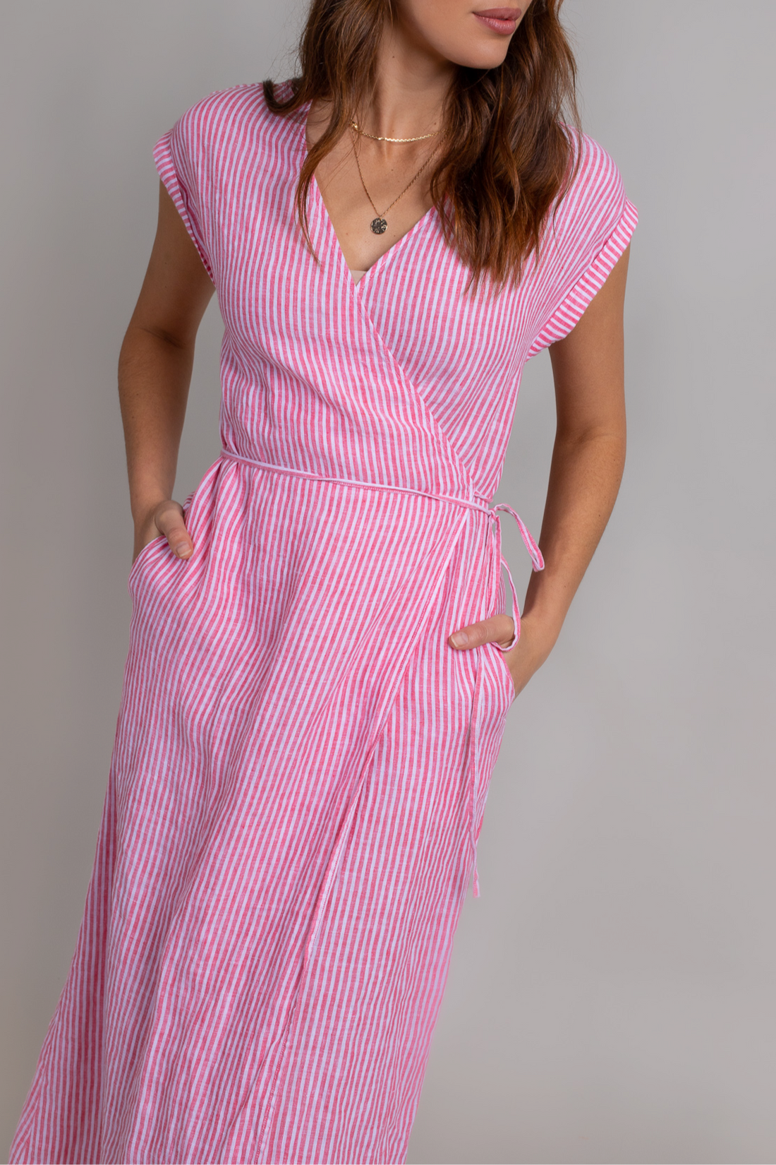 Raspberry Stripe Felicity Wrap Dress