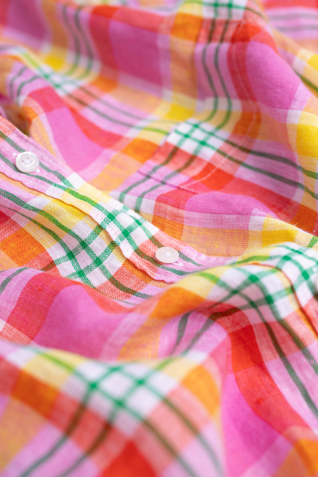 Bubblegum Plaid Boyfriend Linen Shirt