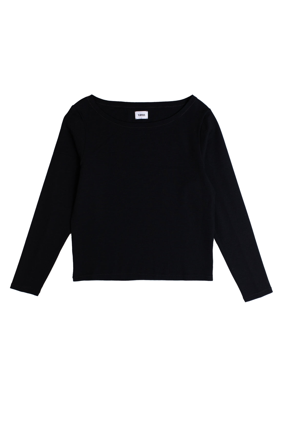 VÆNN Baby Wool Long Sleeve Wide Neck Crew Black