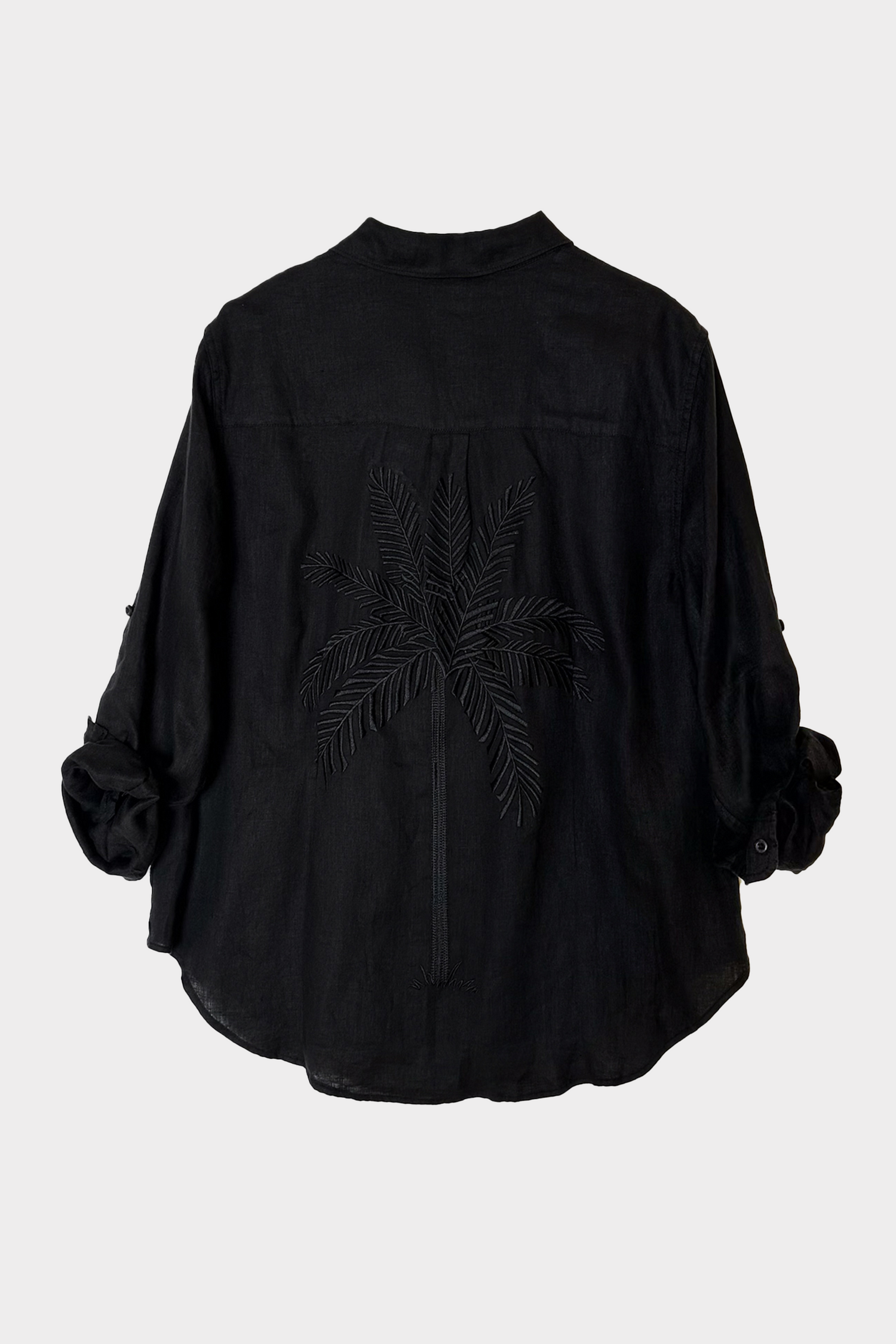 Black Embroidered Palm Boyfriend Linen Shirt