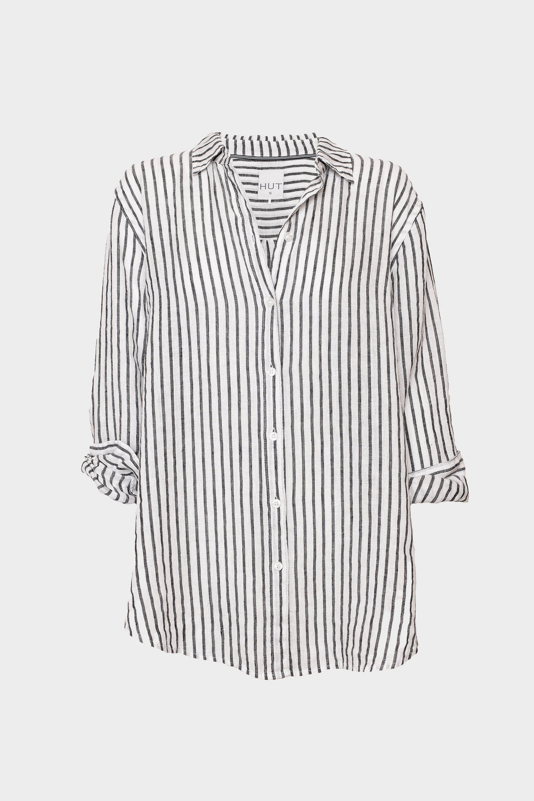 Black Yarn Dye Stripe Boyfriend Linen Shirt