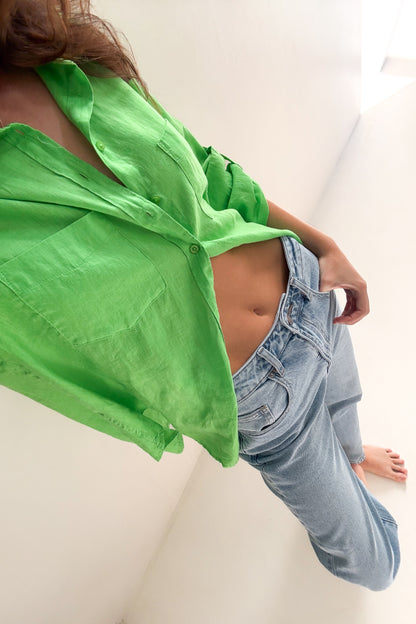 Apple Green Boyfriend Linen Shirt