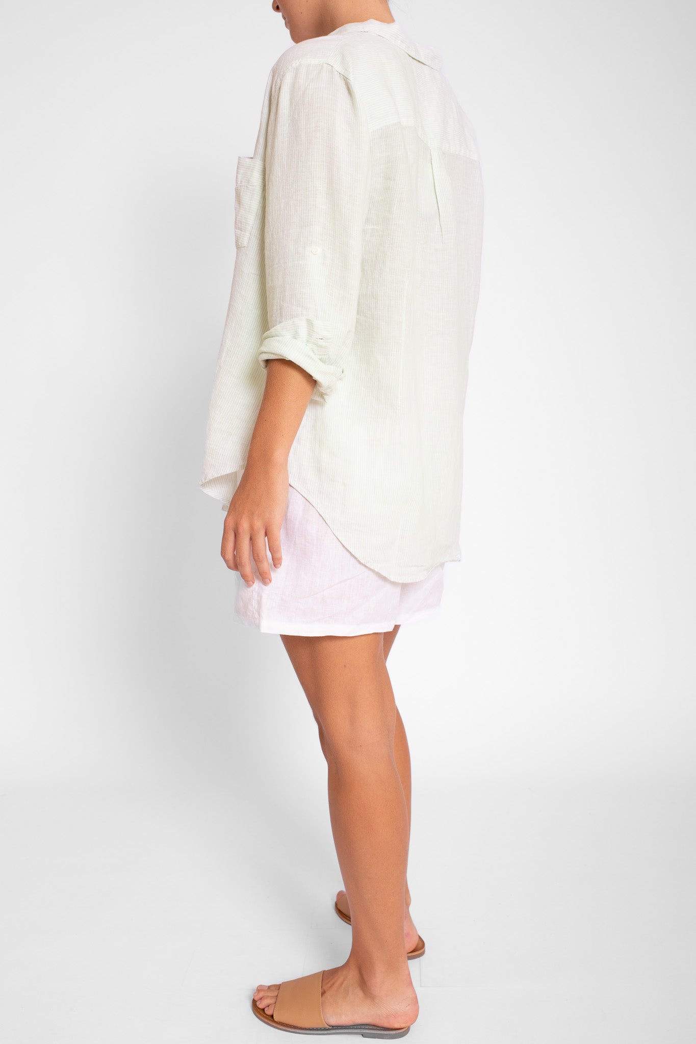 Pistachio Micro Stripe Boyfriend Linen Shirt