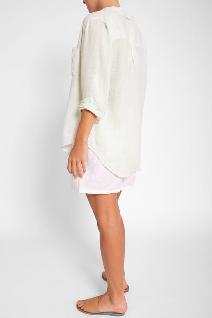 Pistachio Micro Stripe Boyfriend Linen Shirt