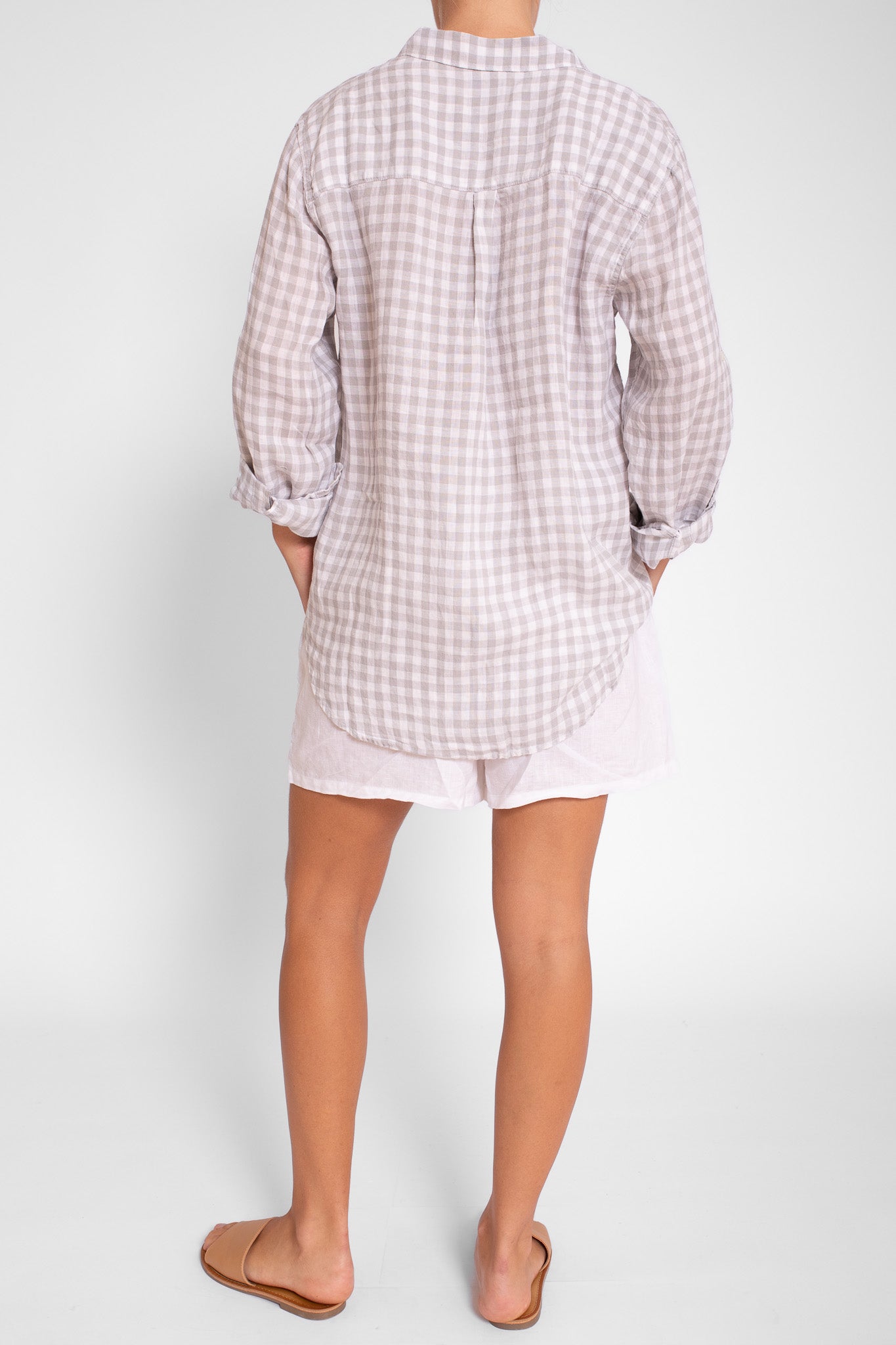 Silver Chambray Gingham Boyfriend Linen Shirt