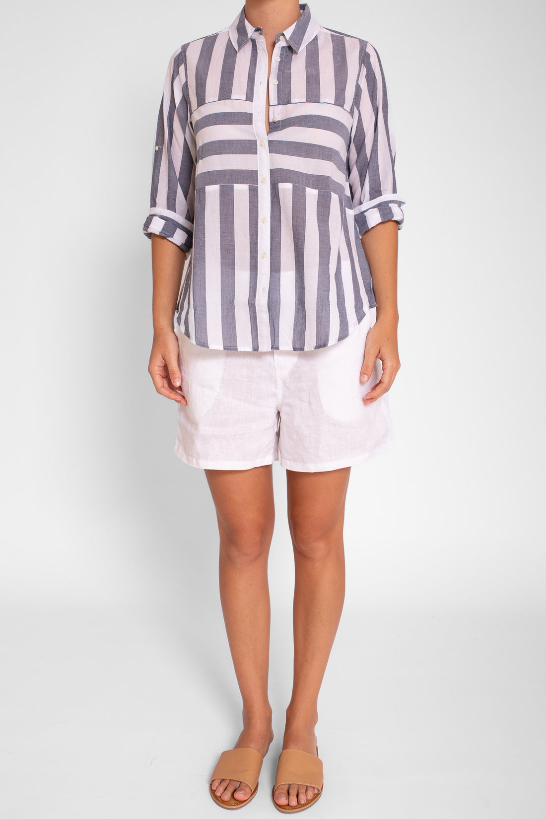 Grey Stripe Cotton Voile Shirt