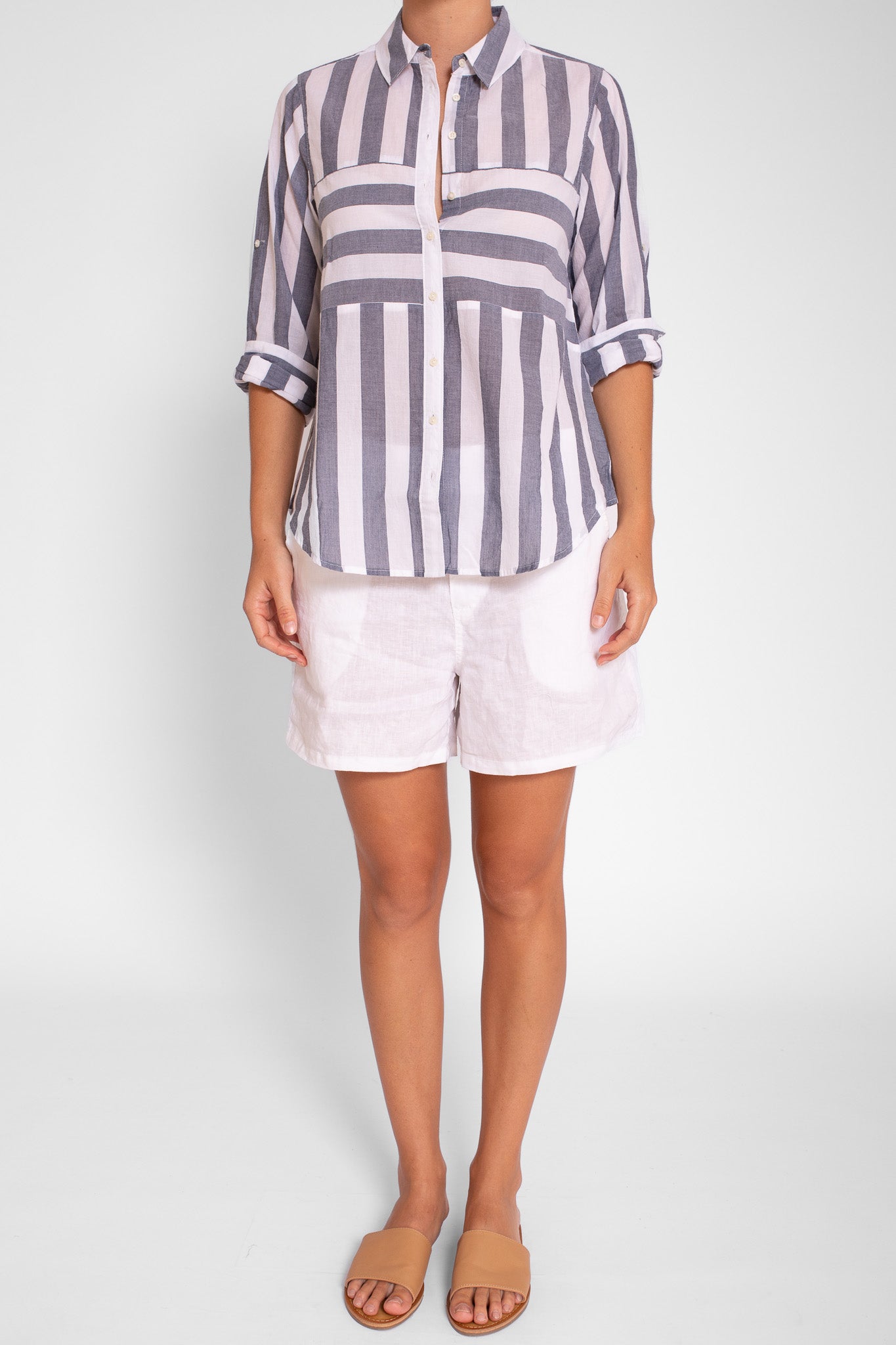 Grey Stripe Cotton Voile Shirt