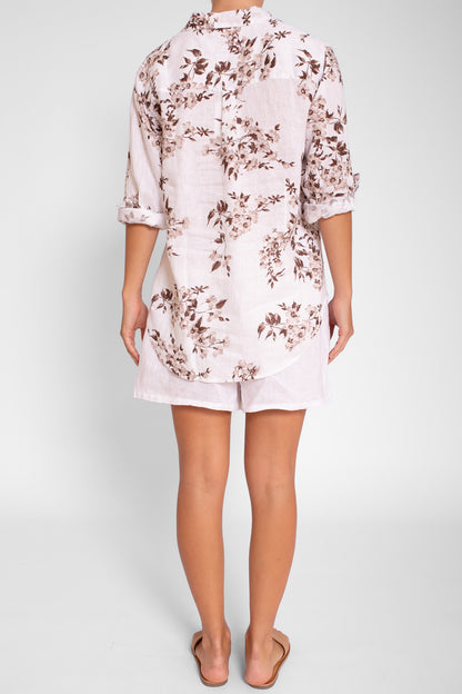 Chocolate Floral Boyfriend Linen Shirt