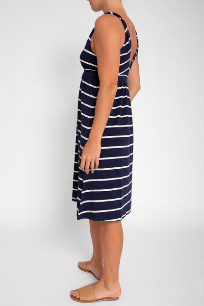 Navy Stripe V-Neck Dress