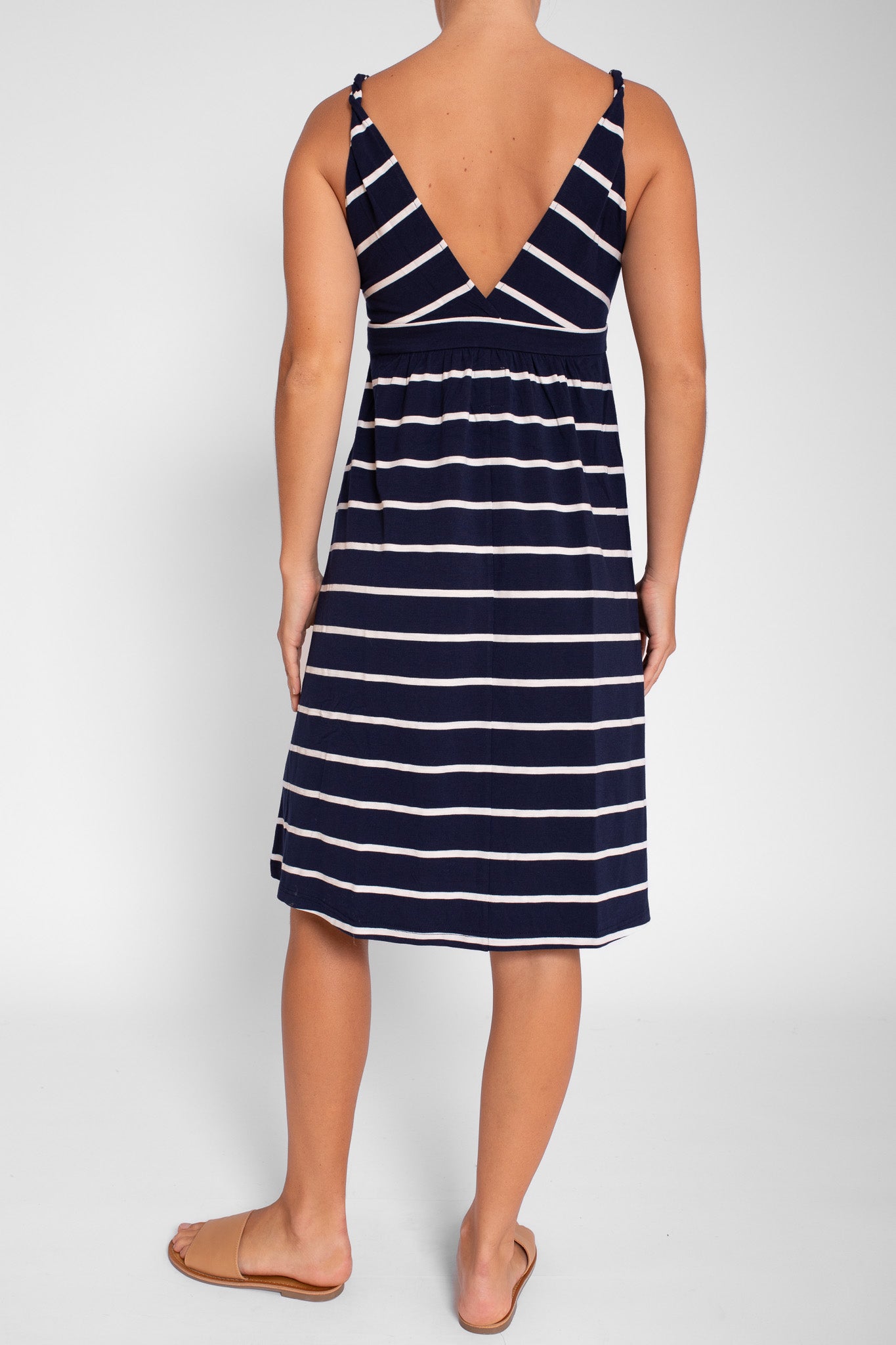 Navy Stripe V-Neck Dress