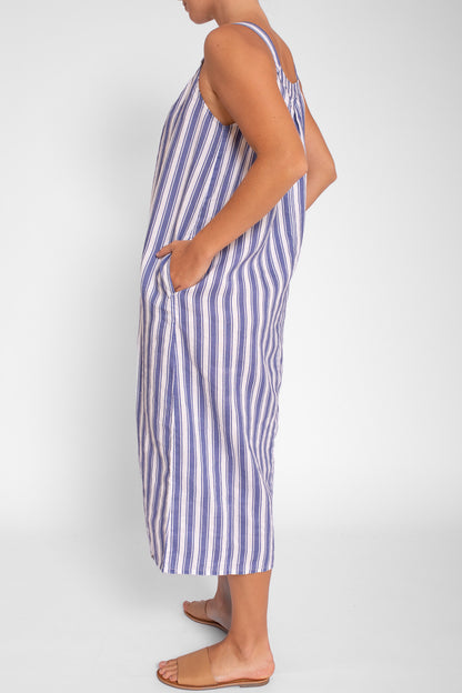 Summer Day Stripe Linen Midi Dress