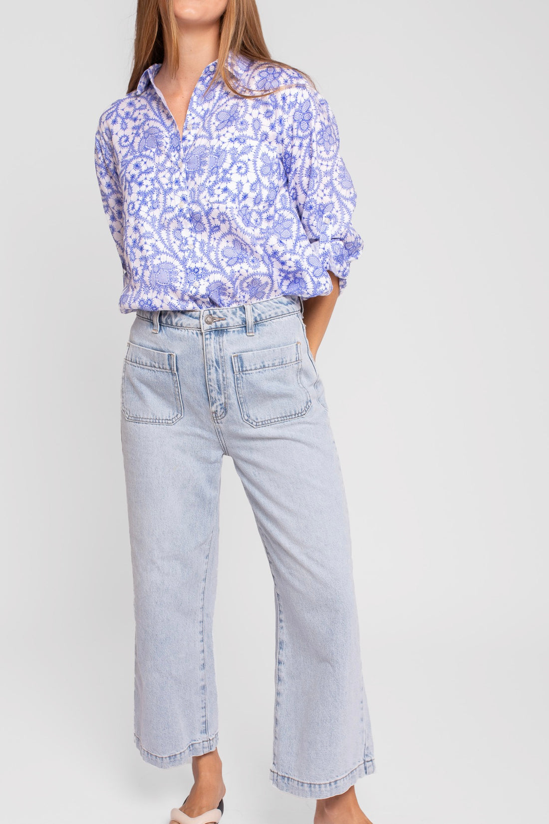 Blue Lace print Boyfriend Shirt
