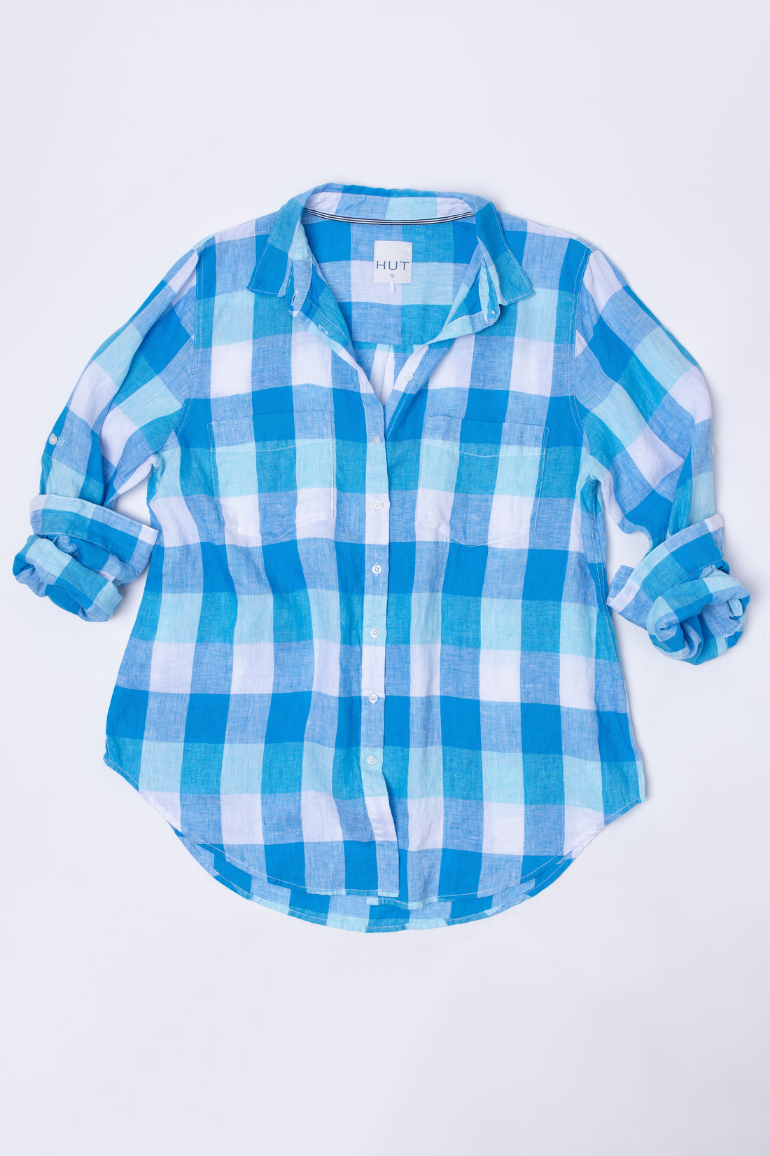 Light Blues Gingham Boyfriend Linen Shirt